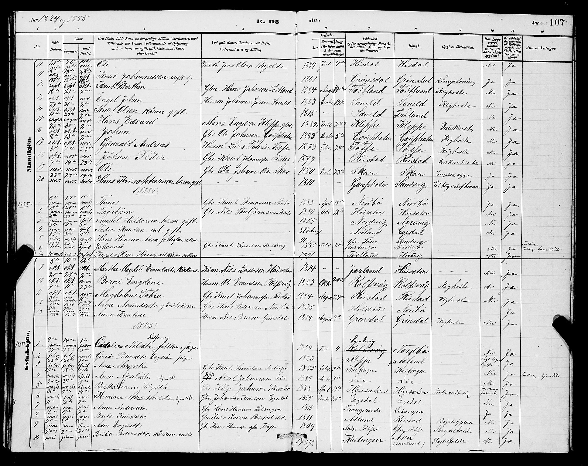 Samnanger Sokneprestembete, SAB/A-77501/H/Hab: Parish register (copy) no. A 2, 1879-1897, p. 107