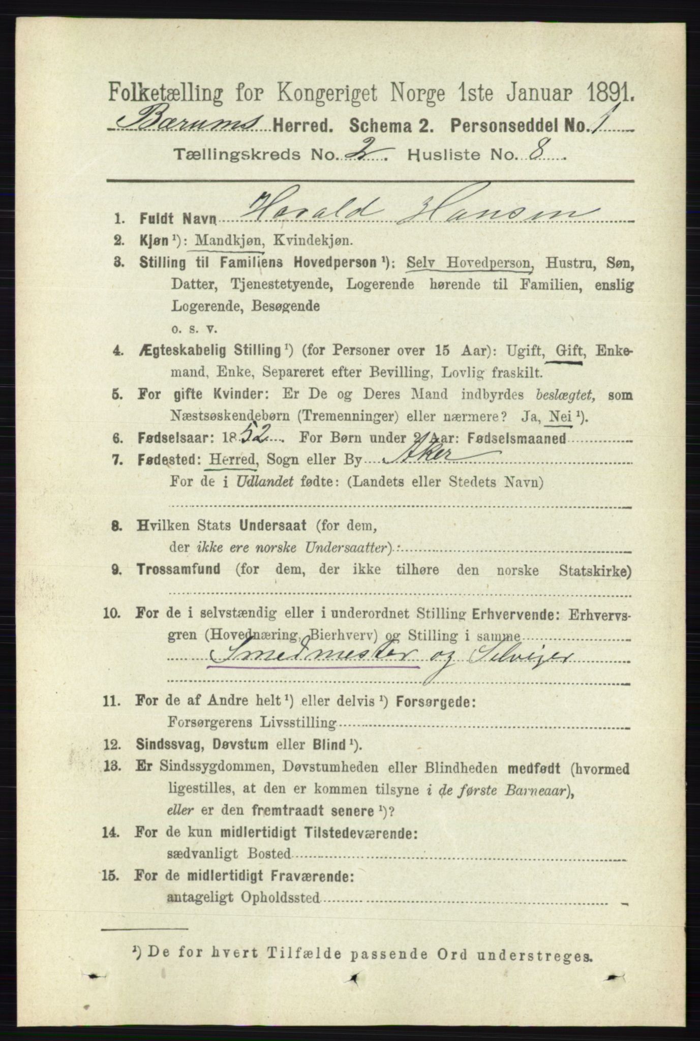 RA, 1891 census for 0219 Bærum, 1891, p. 1128