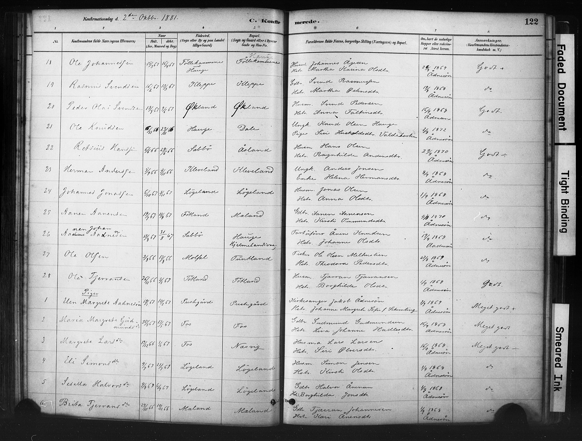 Hjelmeland sokneprestkontor, AV/SAST-A-101843/01/IV/L0014: Parish register (official) no. A 14, 1879-1900, p. 122