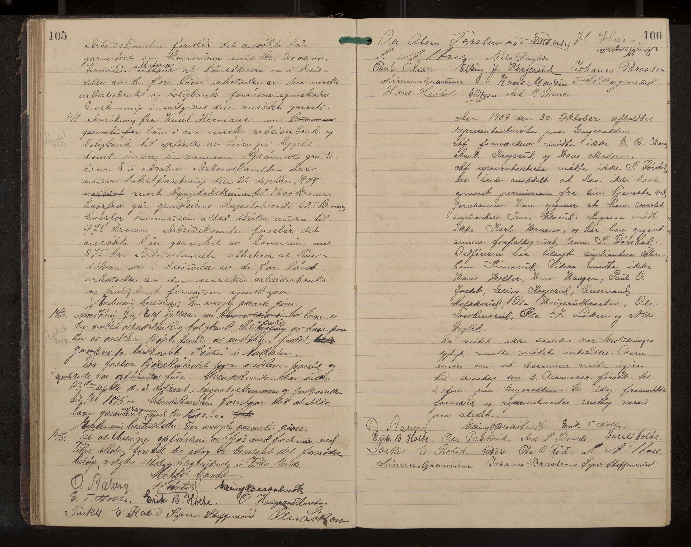 Ådal formannskap og sentraladministrasjon, IKAK/0614021/A/Aa/L0003: Møtebok, 1907-1914, p. 105-106