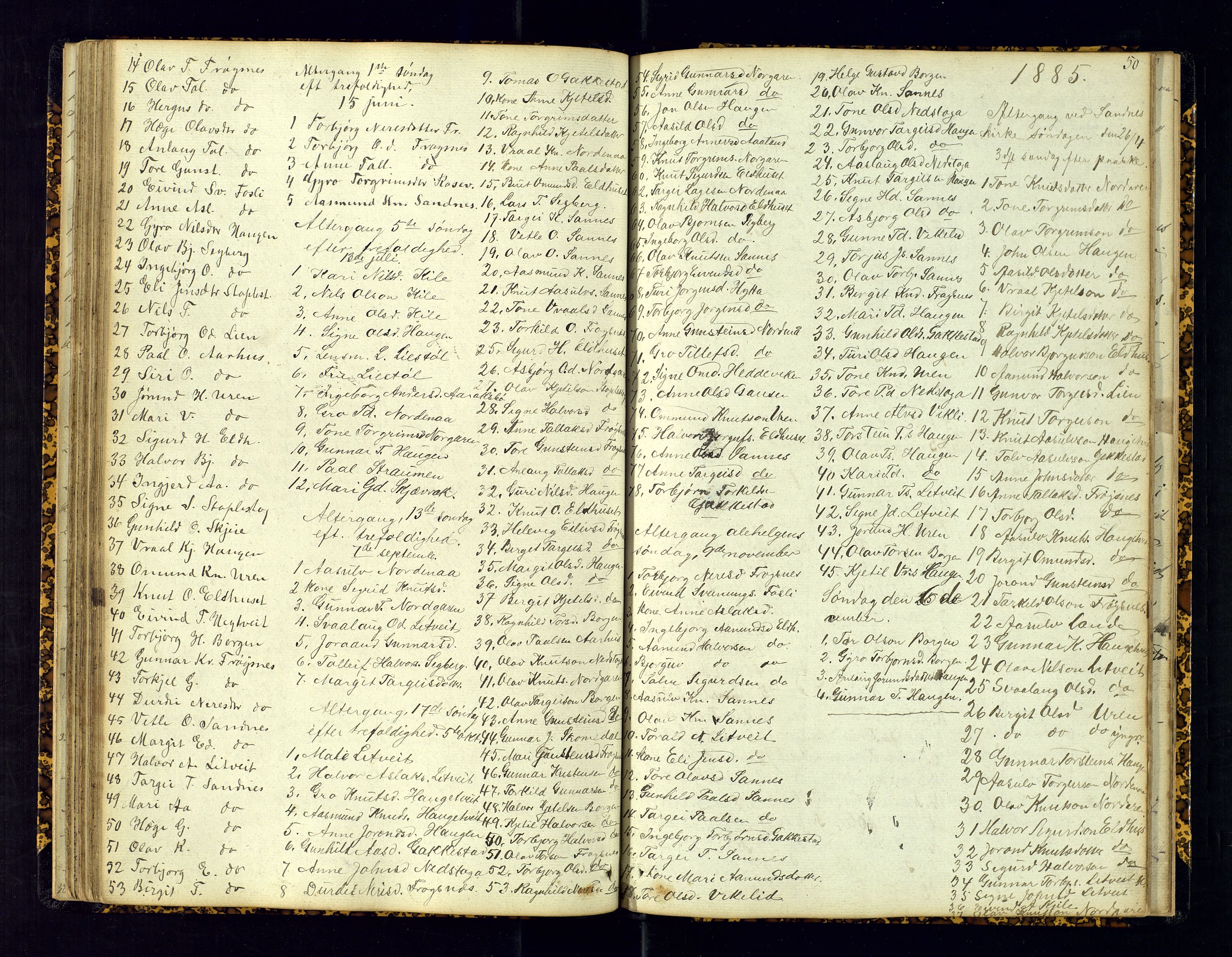 Bygland sokneprestkontor, AV/SAK-1111-0006/F/Fc/Fcc/L0001: Communicants register no. C-1, 1854-1904, p. 50