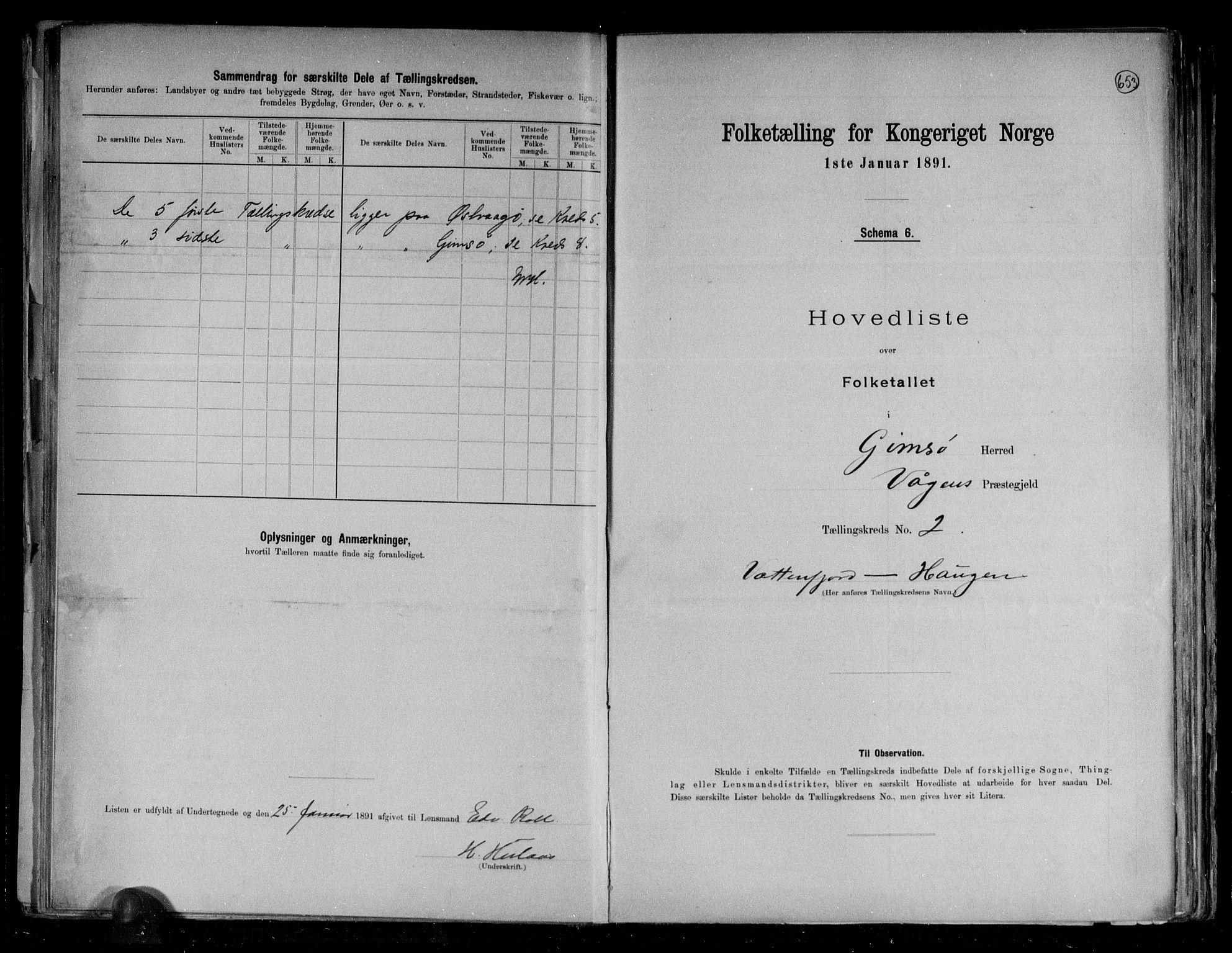 RA, 1891 census for 1864 Gimsøy, 1891, p. 6