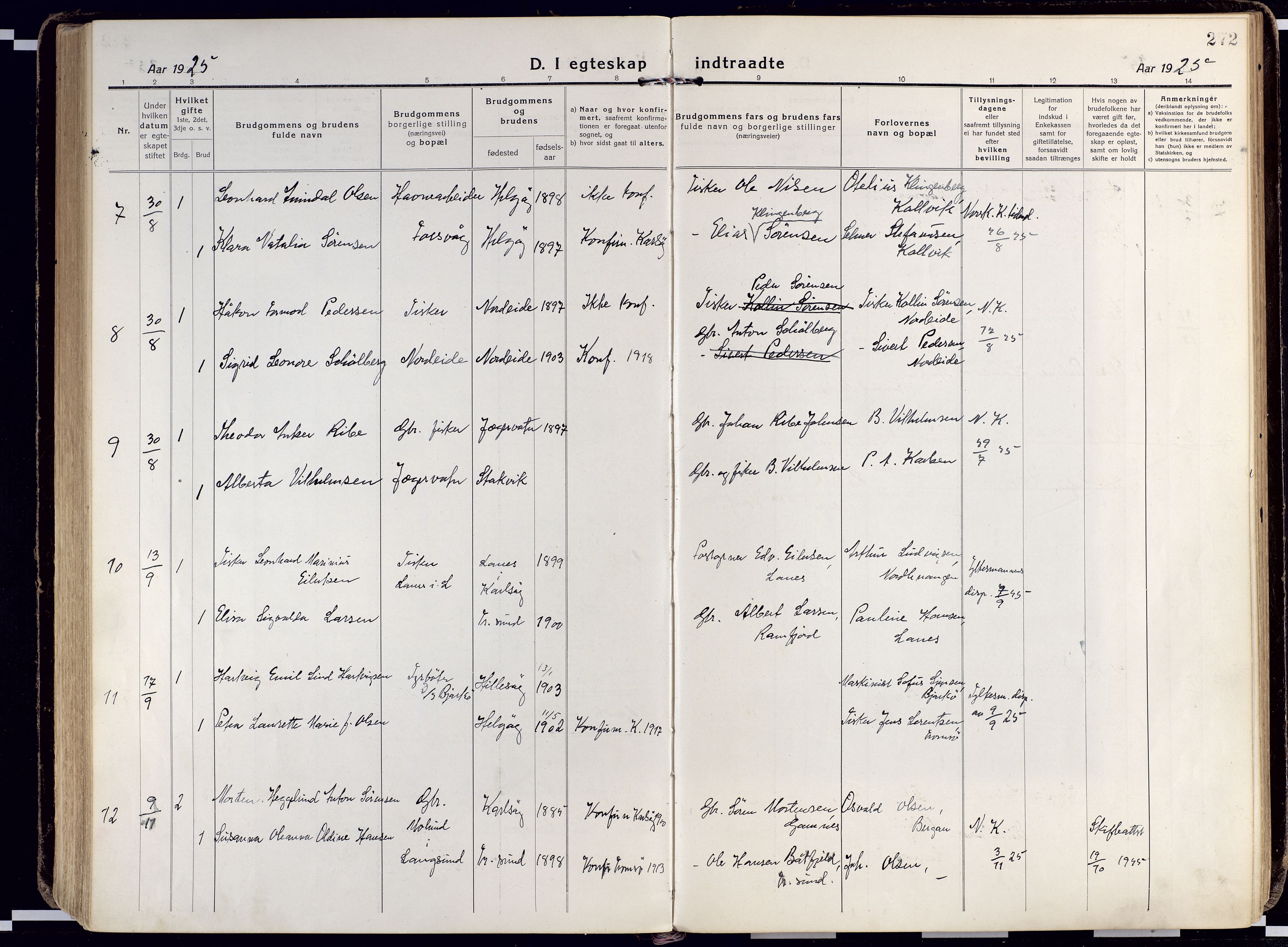 Karlsøy sokneprestembete, AV/SATØ-S-1299/H/Ha/Haa/L0015kirke: Parish register (official) no. 15, 1918-1929, p. 272