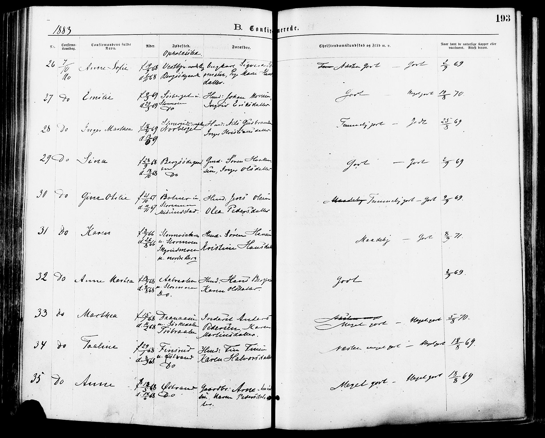 Nord-Odal prestekontor, AV/SAH-PREST-032/H/Ha/Haa/L0005: Parish register (official) no. 5, 1874-1885, p. 193