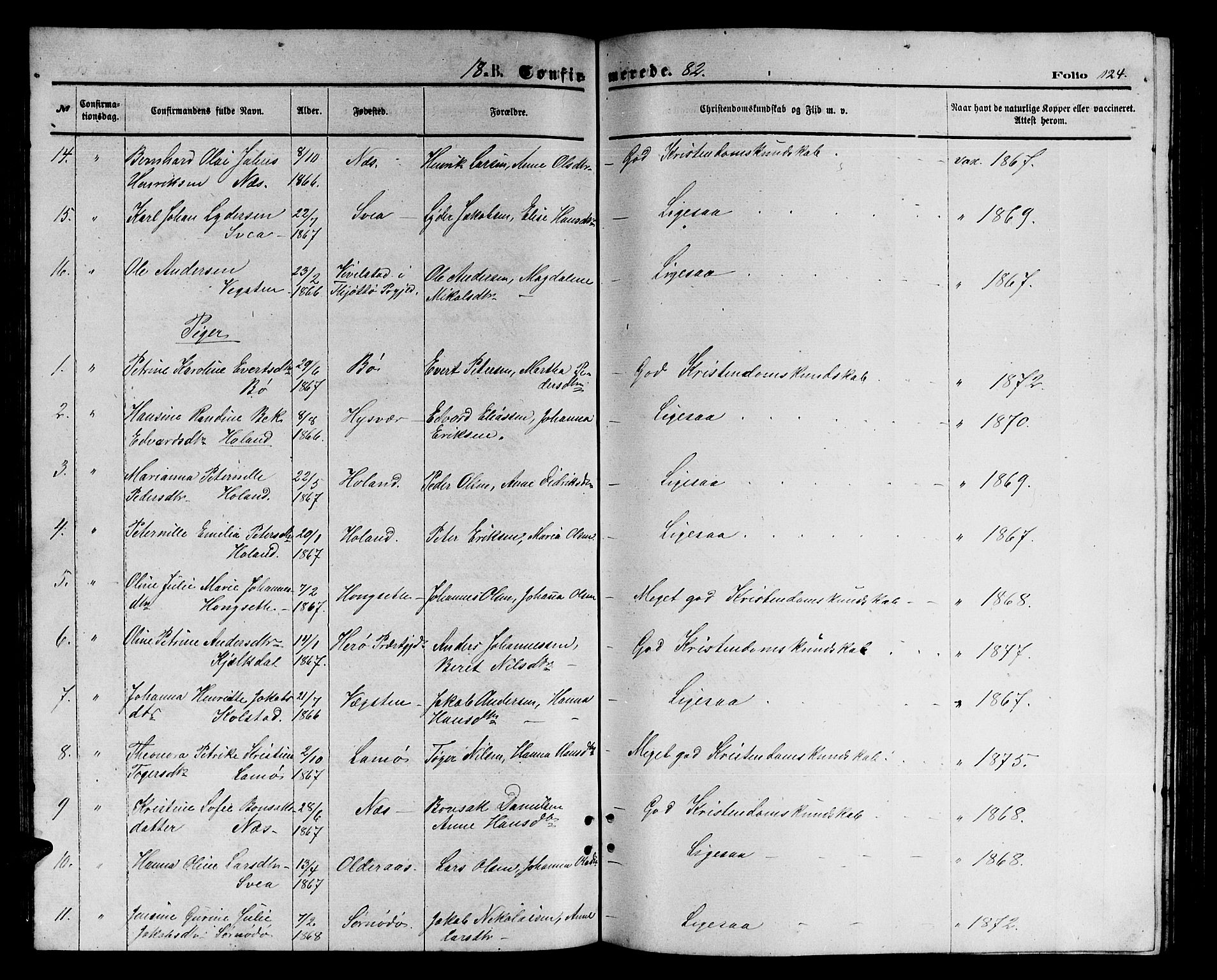 Ministerialprotokoller, klokkerbøker og fødselsregistre - Nordland, AV/SAT-A-1459/816/L0252: Parish register (copy) no. 816C02, 1871-1885, p. 124