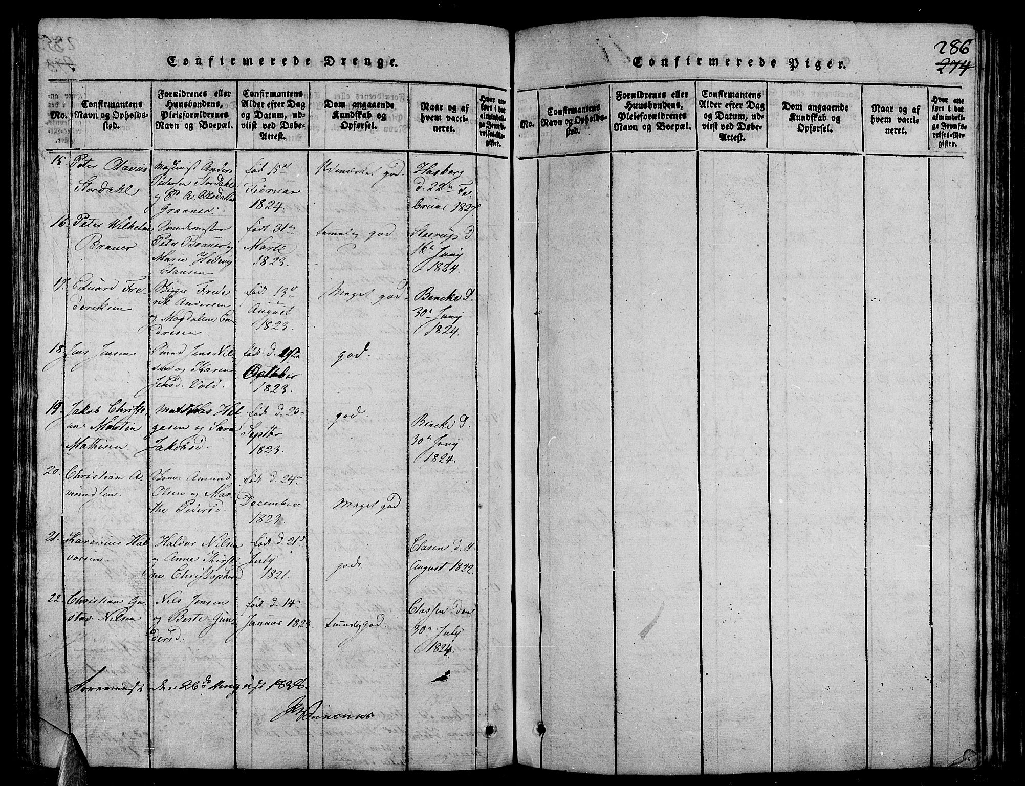 Stavern kirkebøker, AV/SAKO-A-318/G/Ga/L0001: Parish register (copy) no. 1, 1817-1841, p. 286