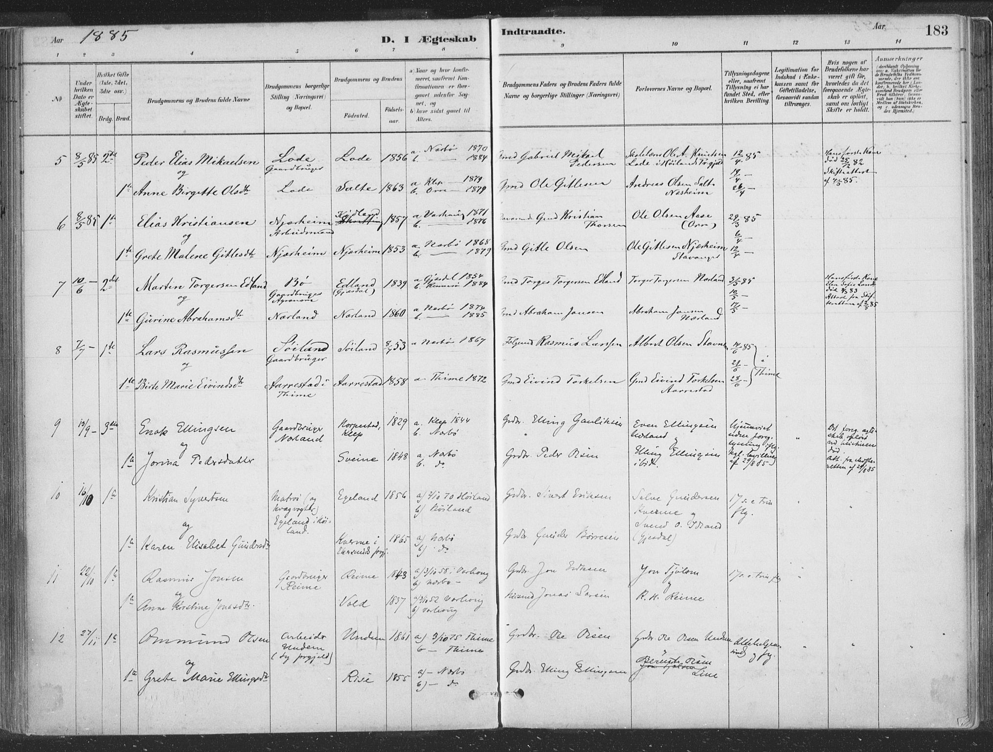 Hå sokneprestkontor, SAST/A-101801/001/30BA/L0010: Parish register (official) no. A 9, 1879-1896, p. 183