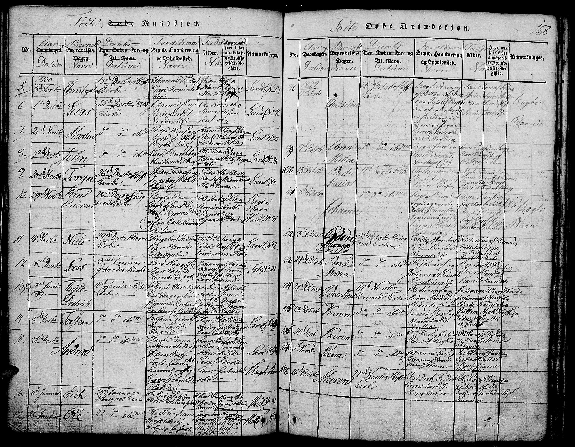 Land prestekontor, AV/SAH-PREST-120/H/Ha/Hab/L0001: Parish register (copy) no. 1, 1814-1833, p. 168