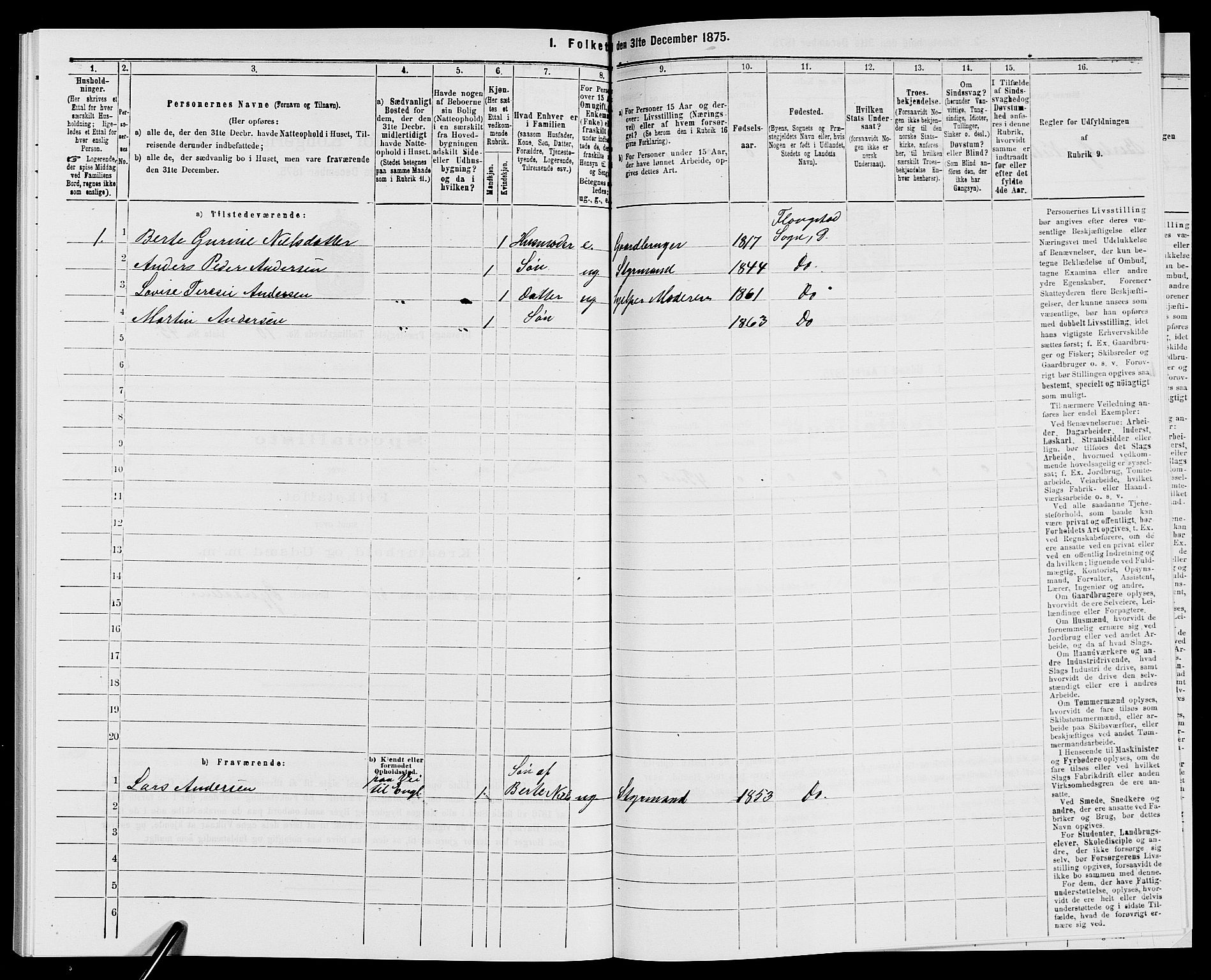 SAK, 1875 census for 0915P Dypvåg, 1875, p. 1398