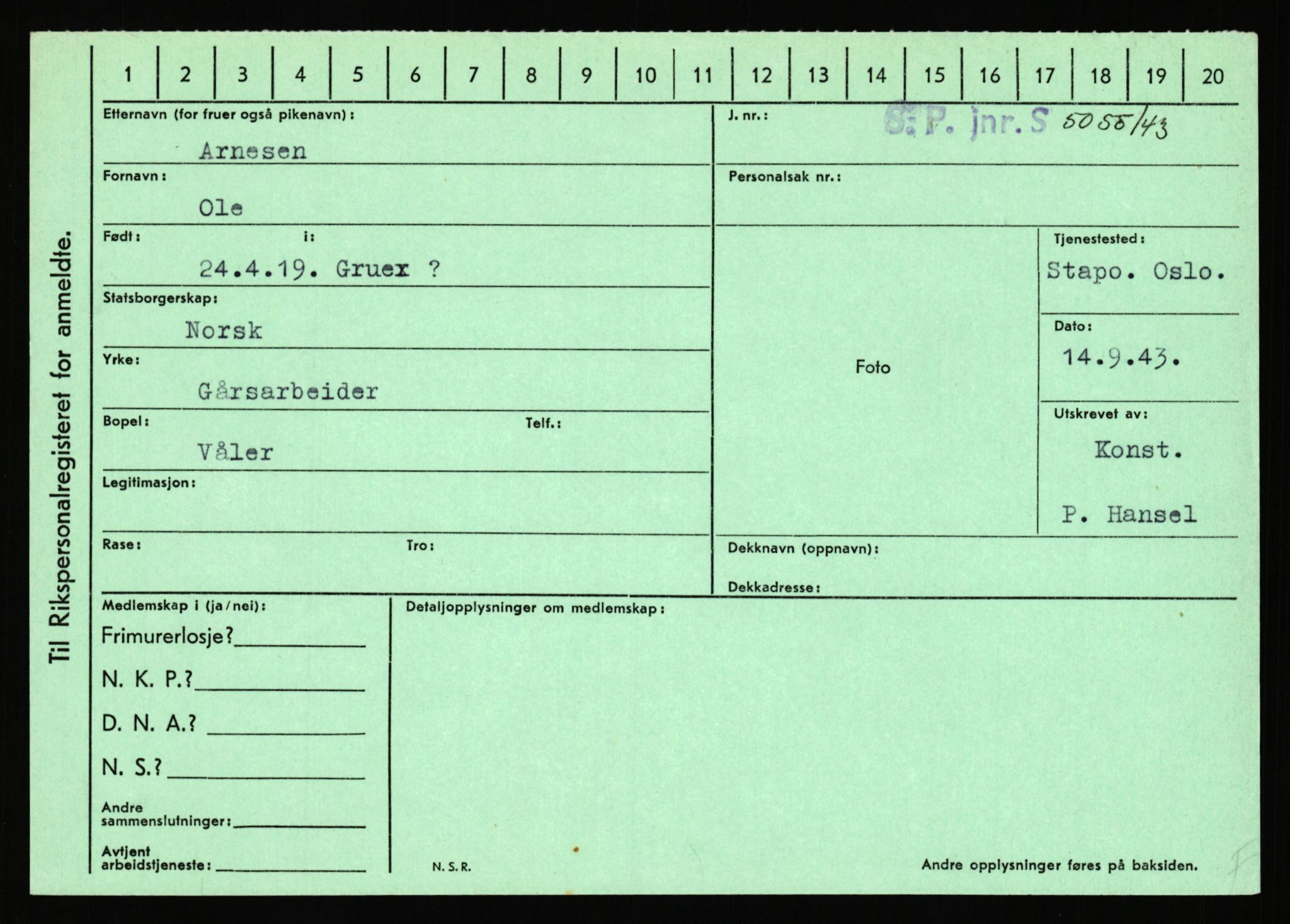 Statspolitiet - Hovedkontoret / Osloavdelingen, AV/RA-S-1329/C/Ca/L0002: Arneberg - Brand, 1943-1945, p. 150