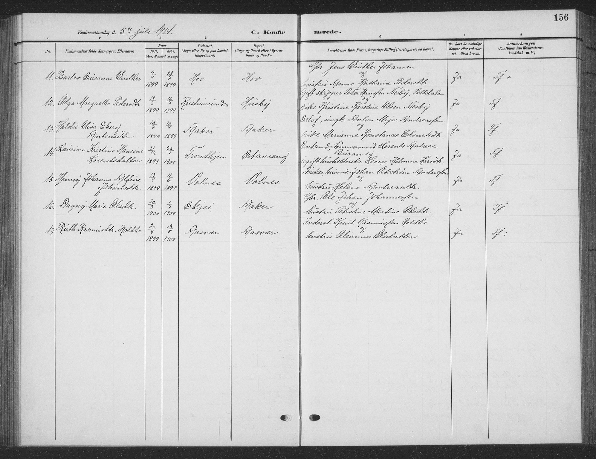 Ministerialprotokoller, klokkerbøker og fødselsregistre - Nordland, AV/SAT-A-1459/835/L0533: Parish register (copy) no. 835C05, 1906-1939, p. 156