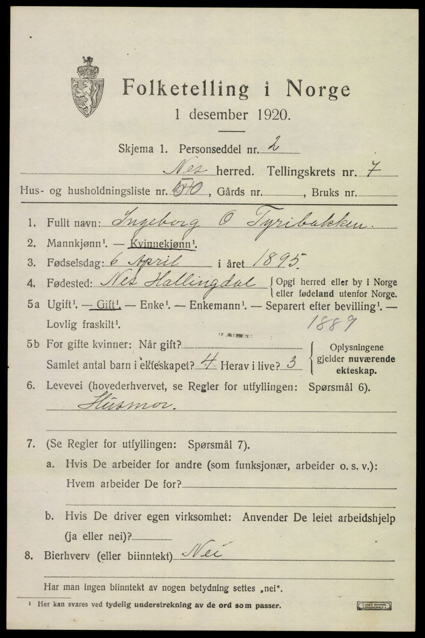 SAKO, 1920 census for Nes (Buskerud), 1920, p. 5056