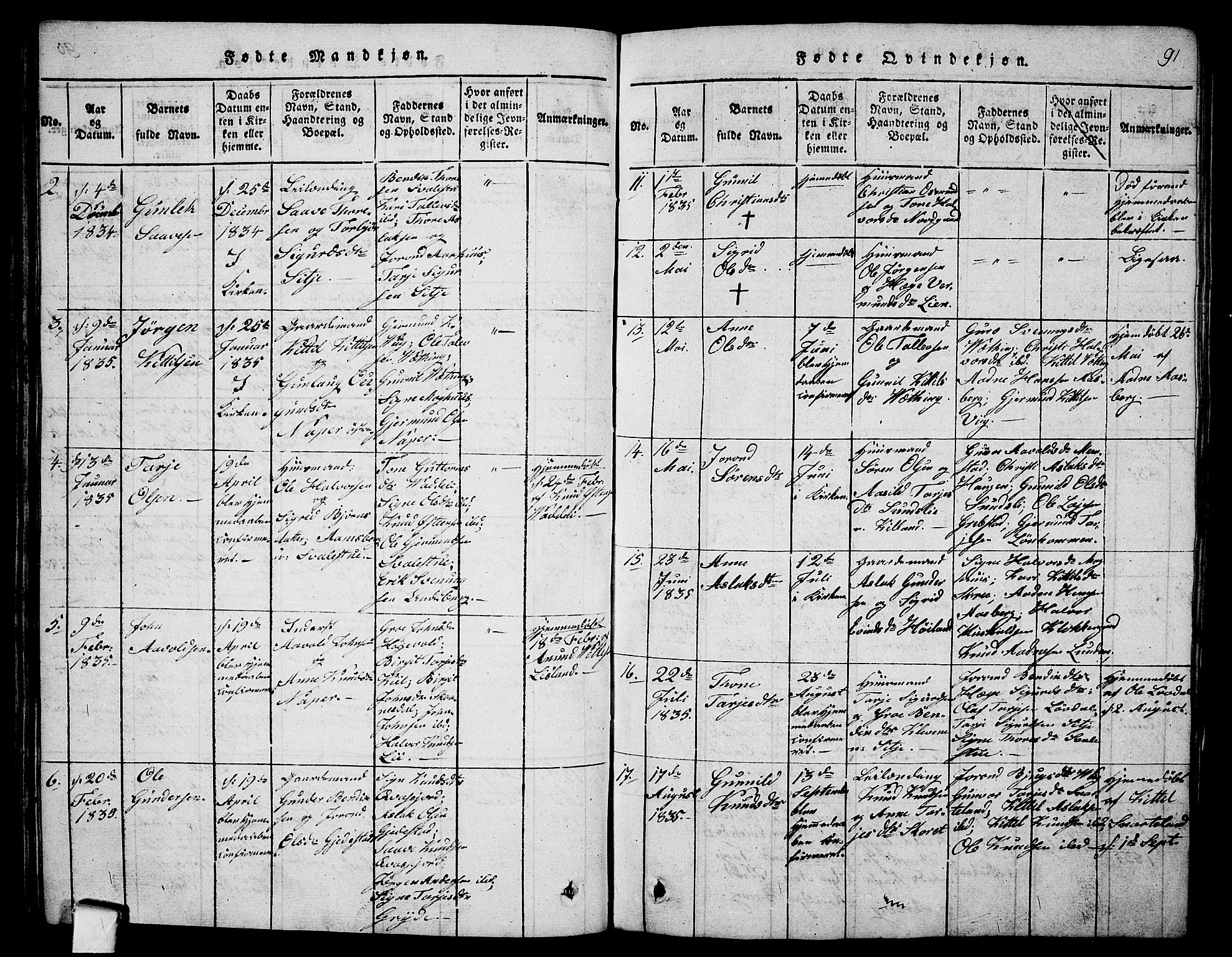 Fyresdal kirkebøker, SAKO/A-263/G/Ga/L0001: Parish register (copy) no. I 1, 1816-1840, p. 91