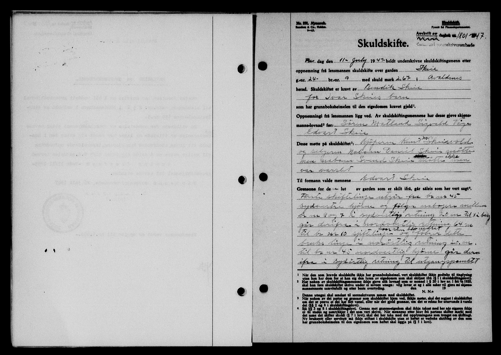 Karmsund sorenskriveri, SAST/A-100311/01/II/IIB/L0090: Mortgage book no. 70A, 1947-1947, Diary no: : 1801/1947