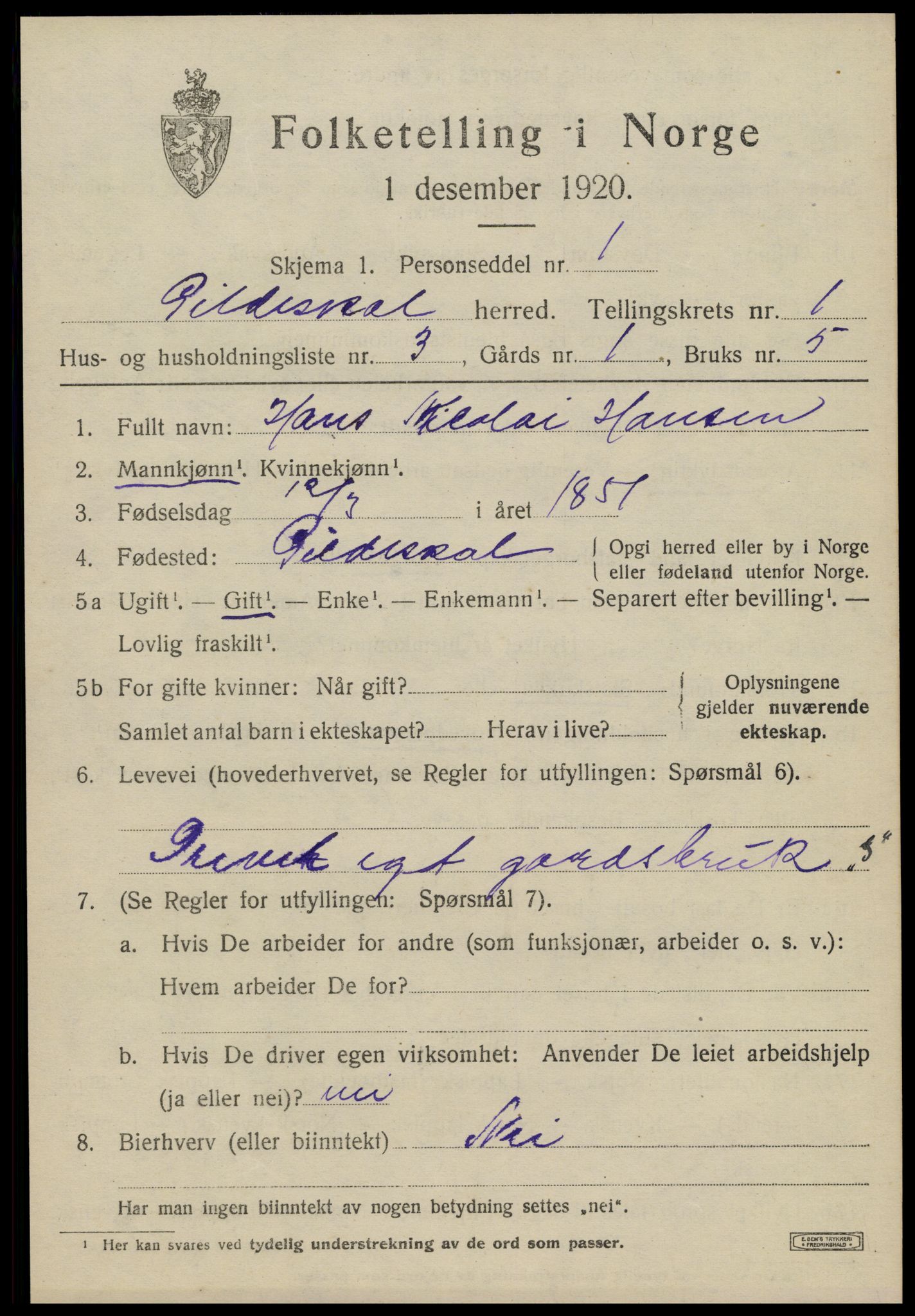 SAT, 1920 census for Gildeskål, 1920, p. 1638