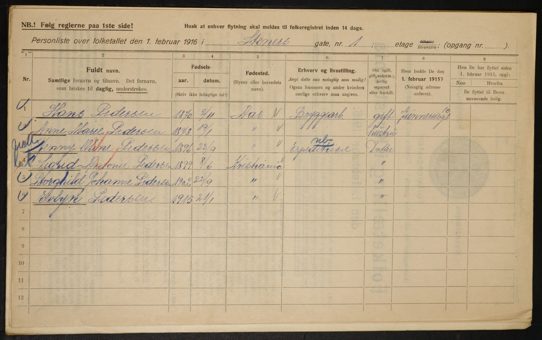 OBA, Municipal Census 1916 for Kristiania, 1916, p. 104106