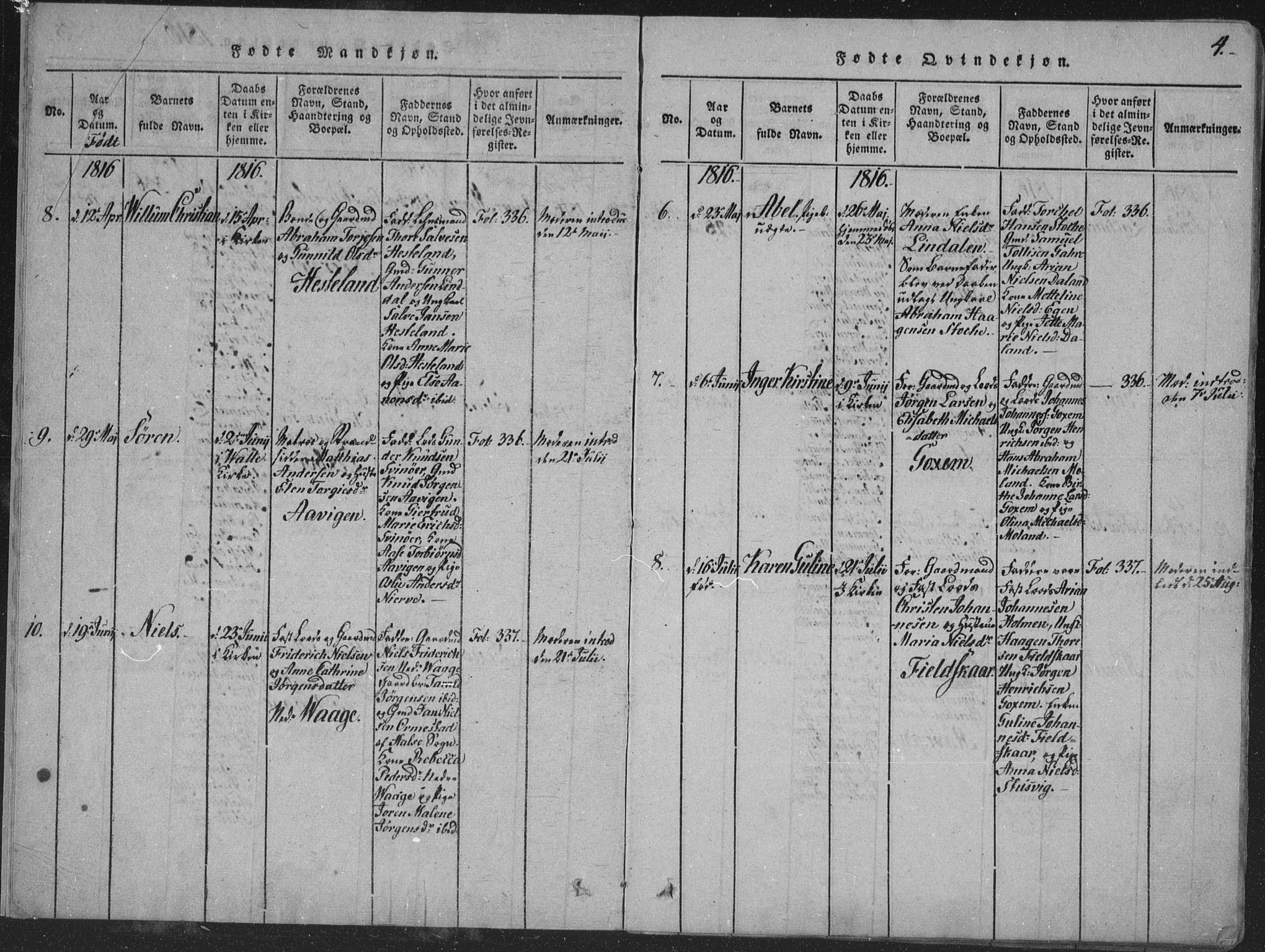 Sør-Audnedal sokneprestkontor, AV/SAK-1111-0039/F/Fa/Faa/L0001: Parish register (official) no. A 1, 1816-1848, p. 4