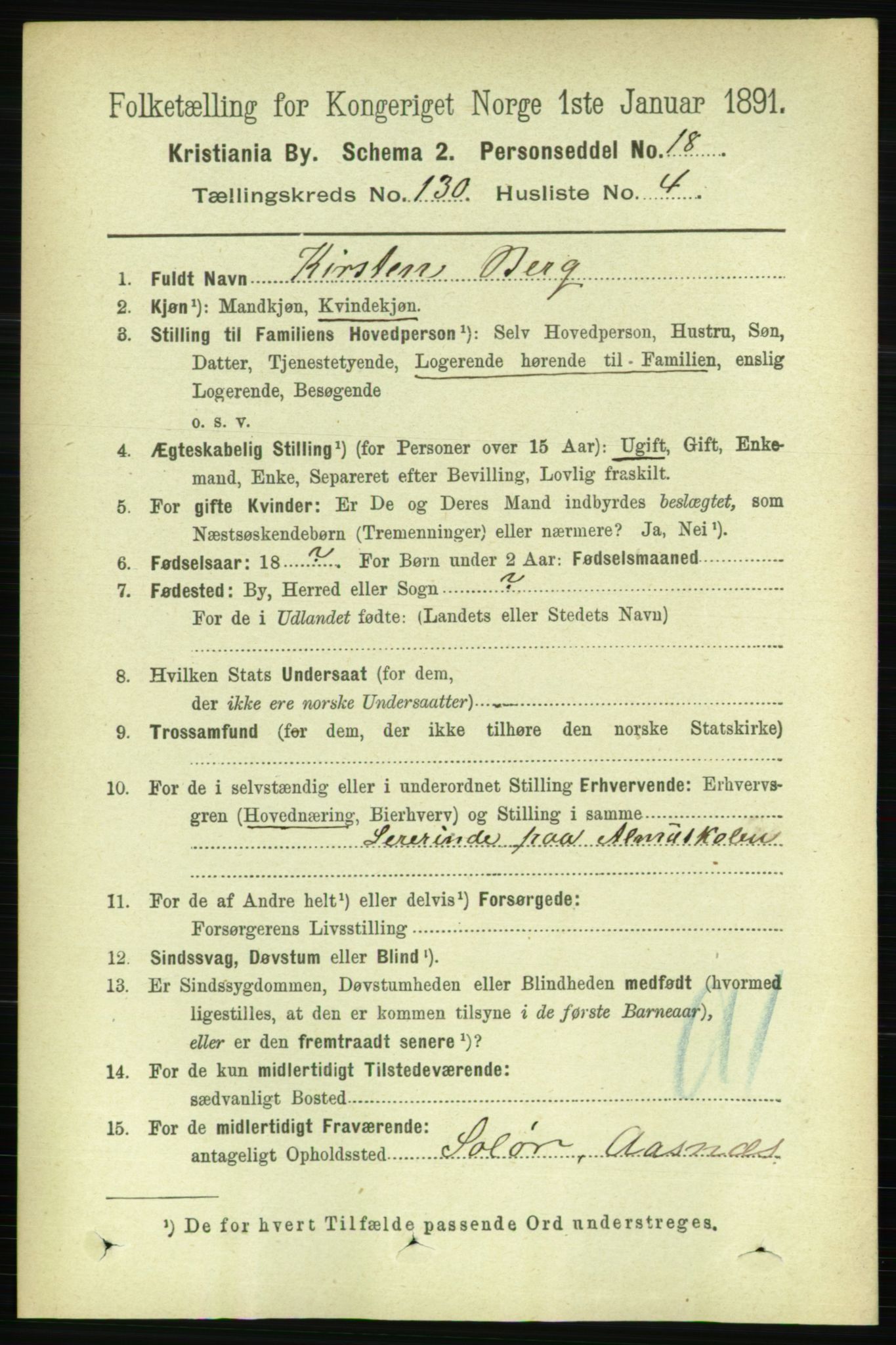 RA, 1891 census for 0301 Kristiania, 1891, p. 70111