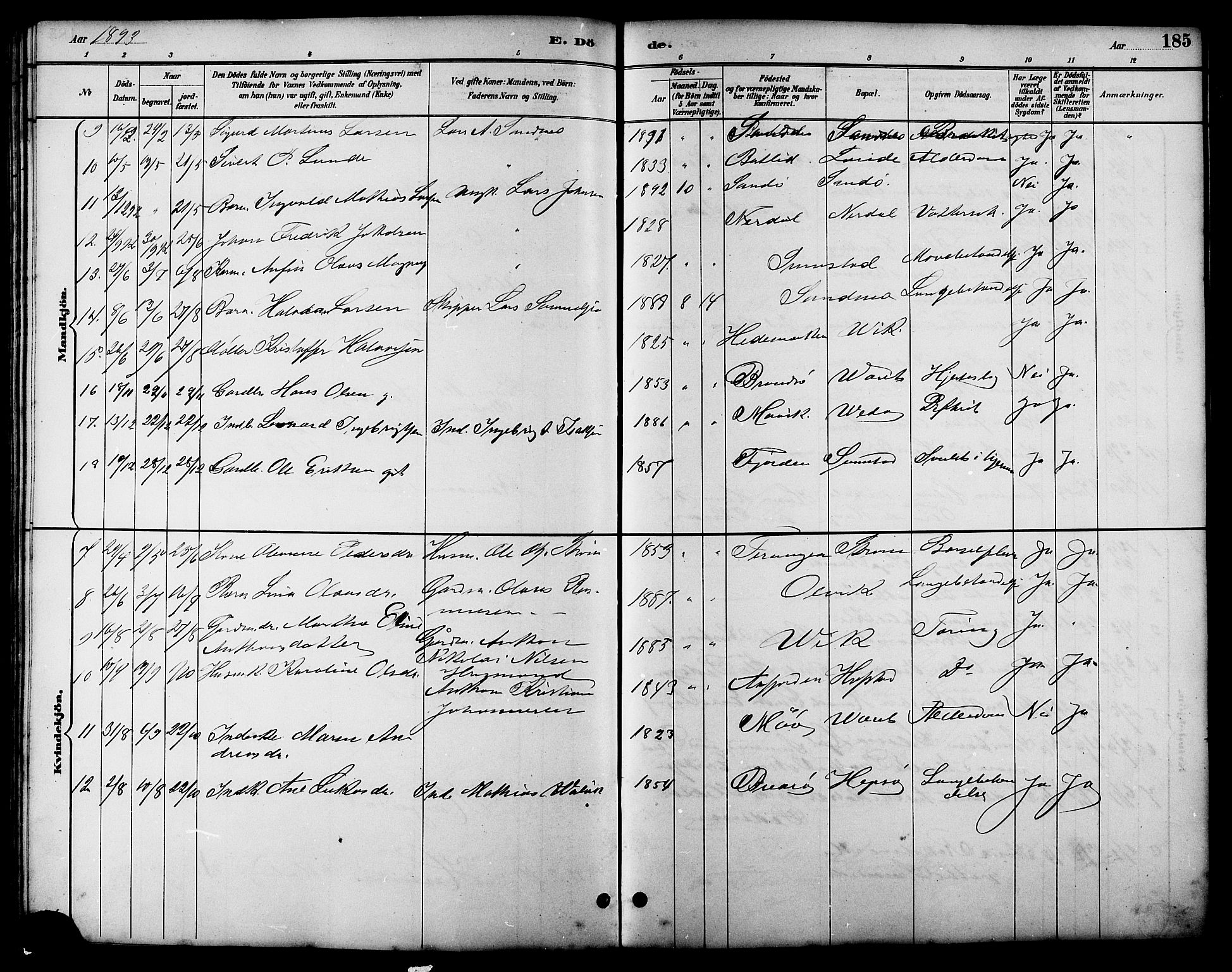 Ministerialprotokoller, klokkerbøker og fødselsregistre - Sør-Trøndelag, SAT/A-1456/657/L0716: Parish register (copy) no. 657C03, 1889-1904, p. 185