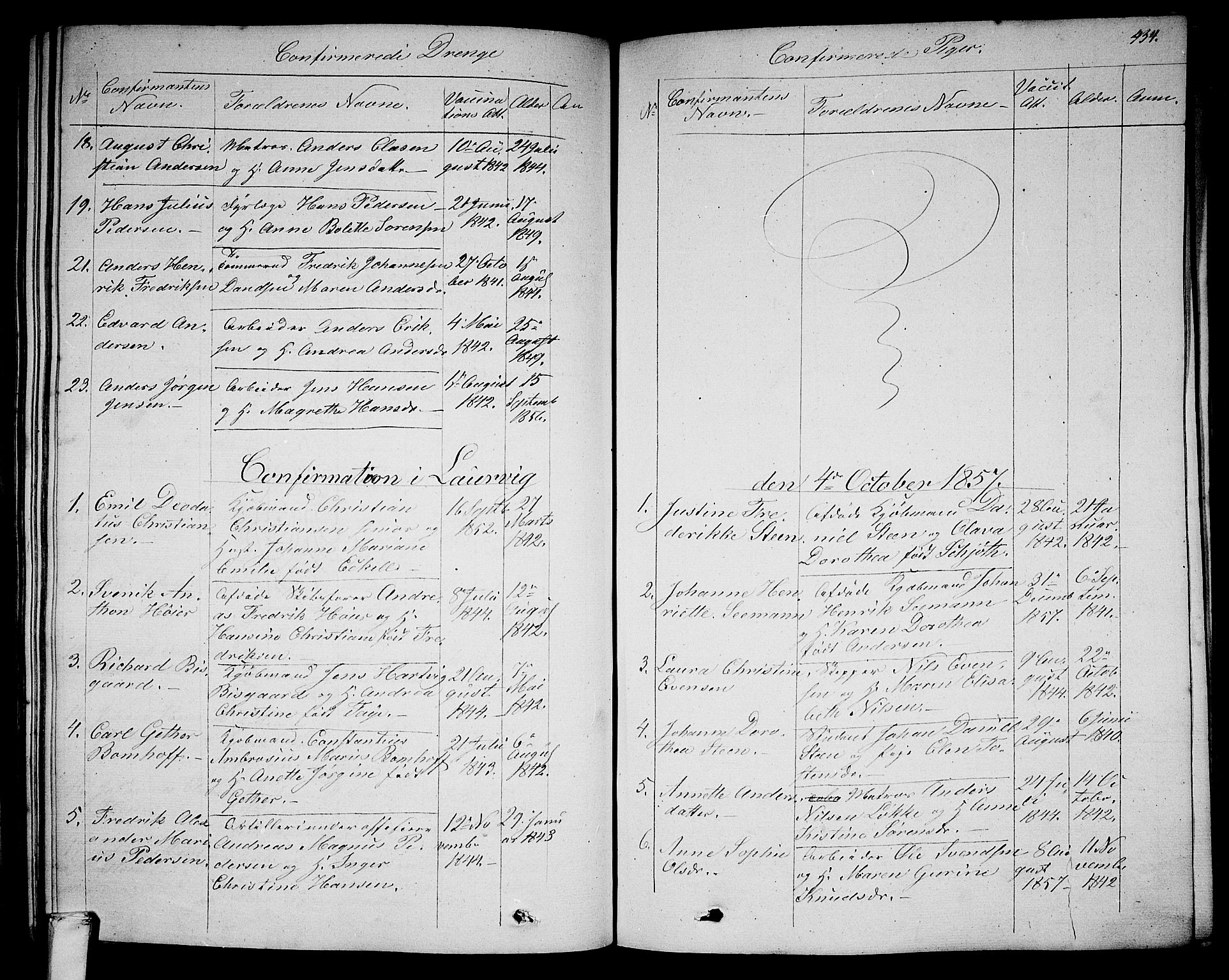 Larvik kirkebøker, SAKO/A-352/G/Ga/L0003b: Parish register (copy) no. I 3B, 1830-1870, p. 434