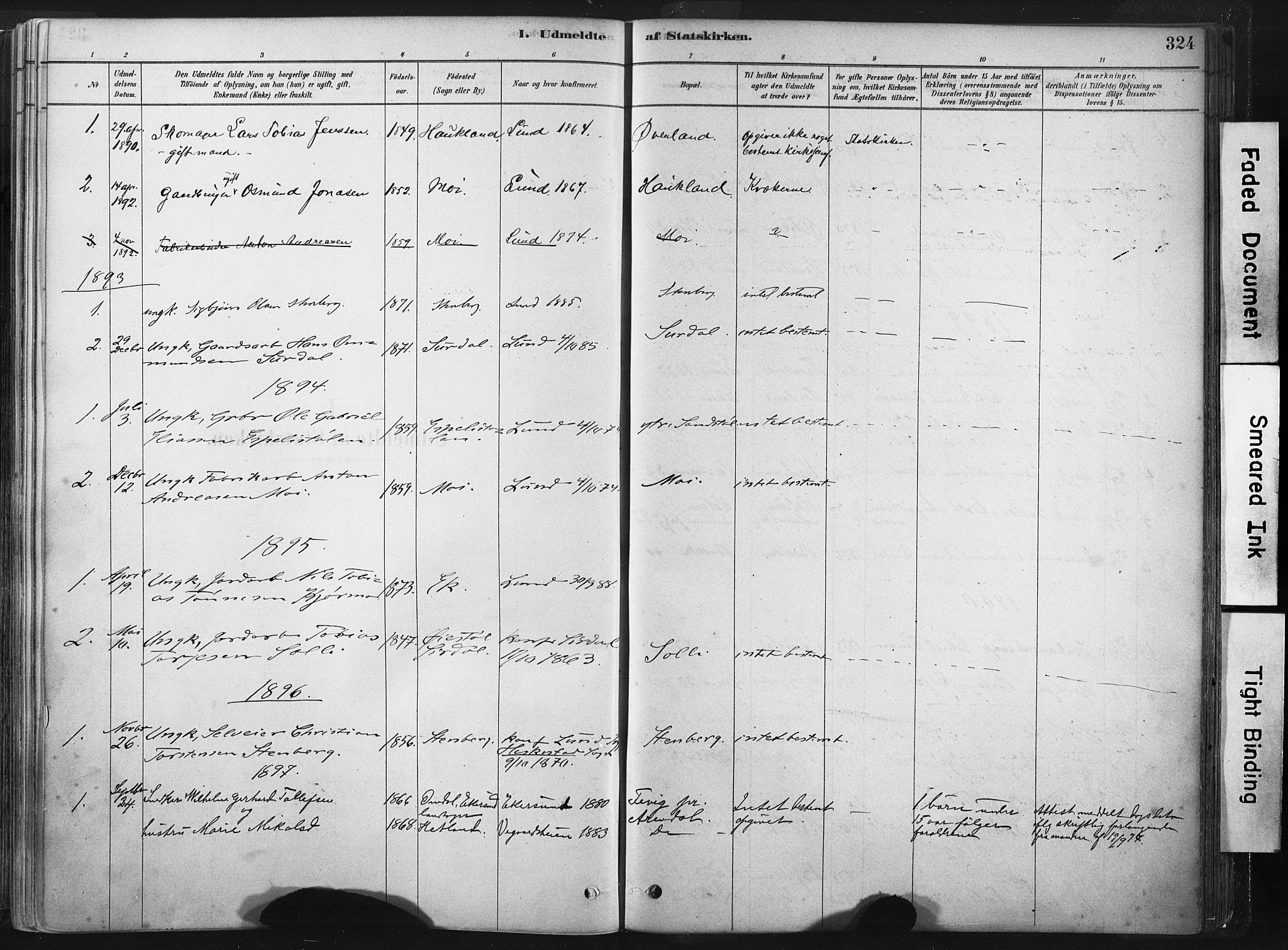 Lund sokneprestkontor, SAST/A-101809/S06/L0011: Parish register (official) no. A 10, 1877-1904, p. 324