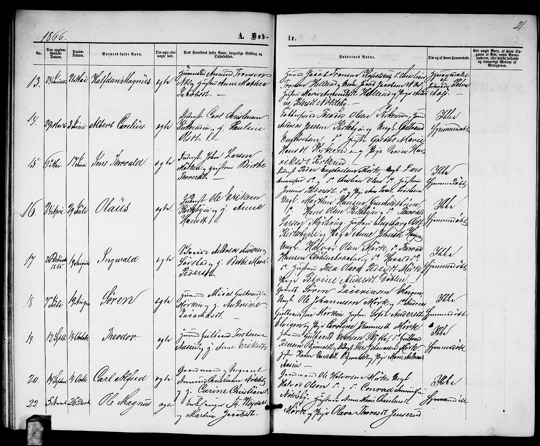 Nittedal prestekontor Kirkebøker, AV/SAO-A-10365a/G/Gb/L0001: Parish register (copy) no. II 1, 1859-1878, p. 21
