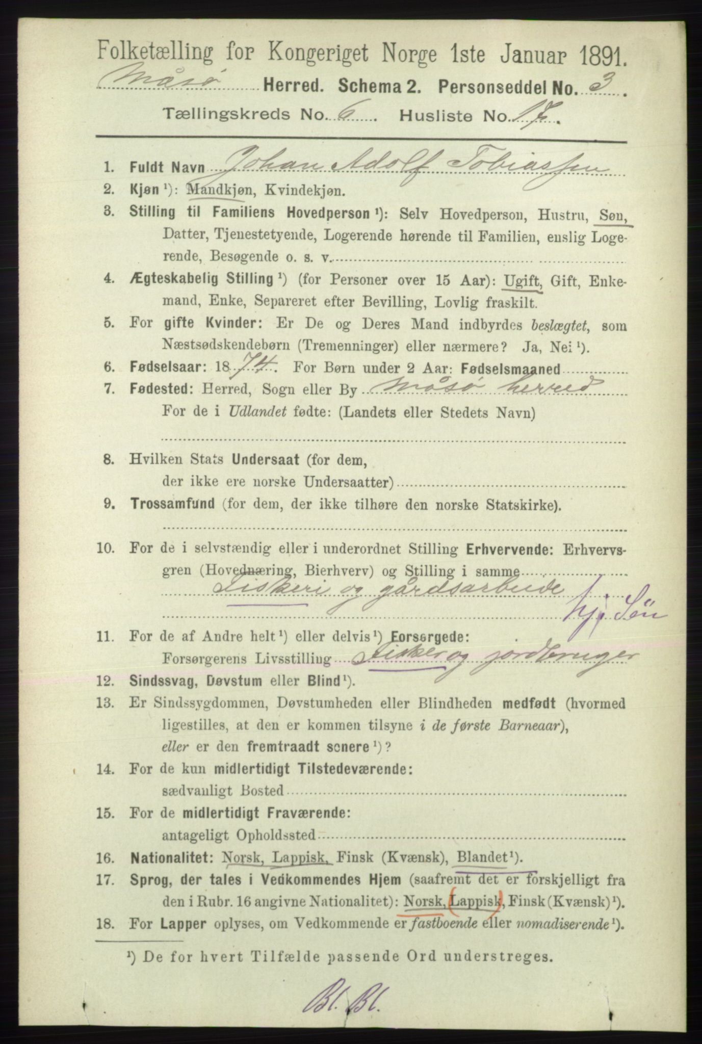 RA, 1891 census for 2018 Måsøy, 1891, p. 1228