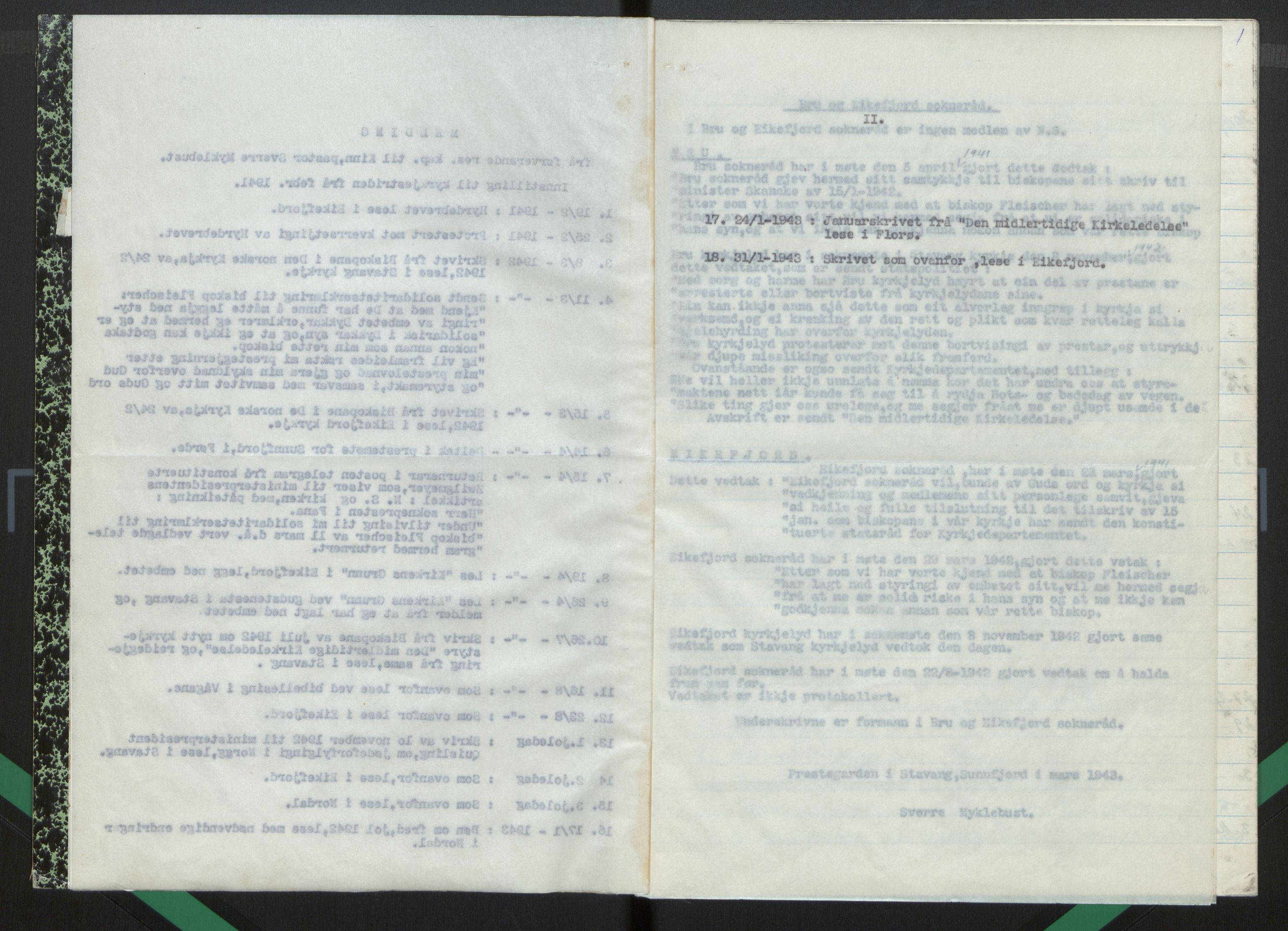 Kinn sokneprestembete, AV/SAB-A-80801/H/Hac/L0002: Diary records no. 2, 1942-1945, p. 1