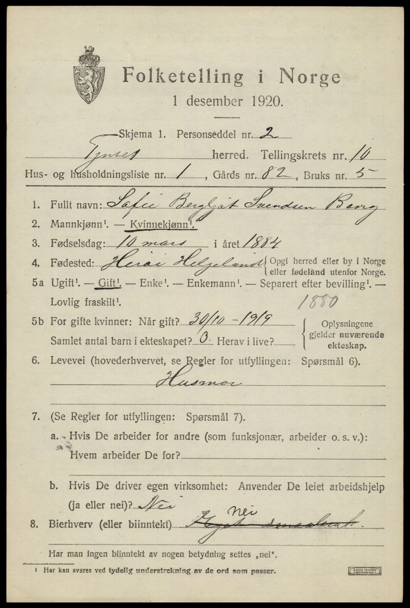 SAH, 1920 census for Tynset, 1920, p. 7584