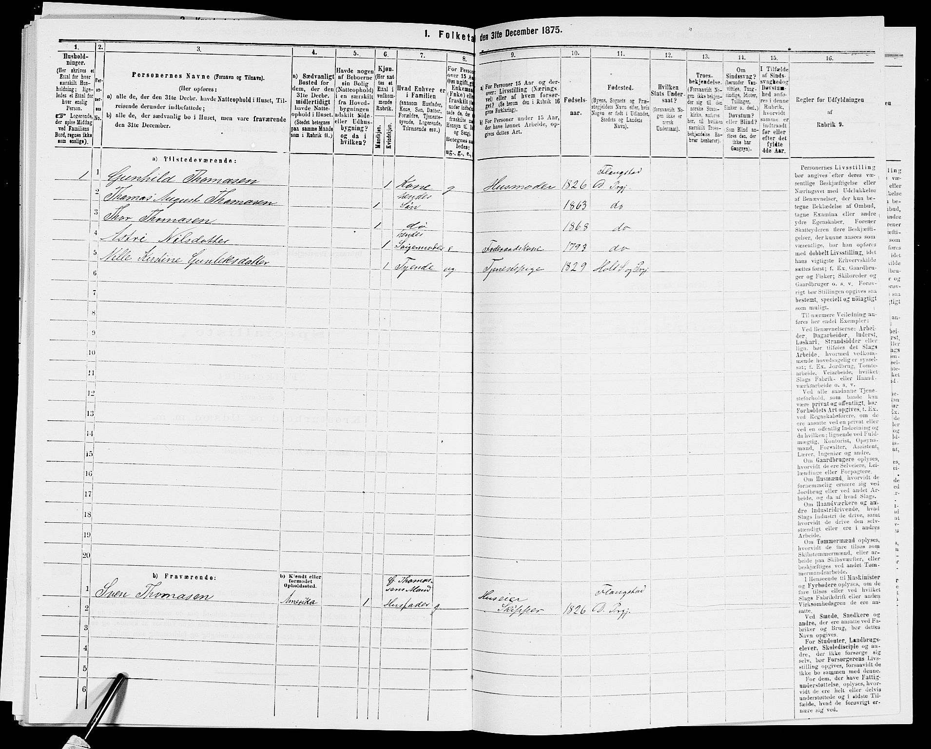 SAK, 1875 census for 0915P Dypvåg, 1875, p. 1199