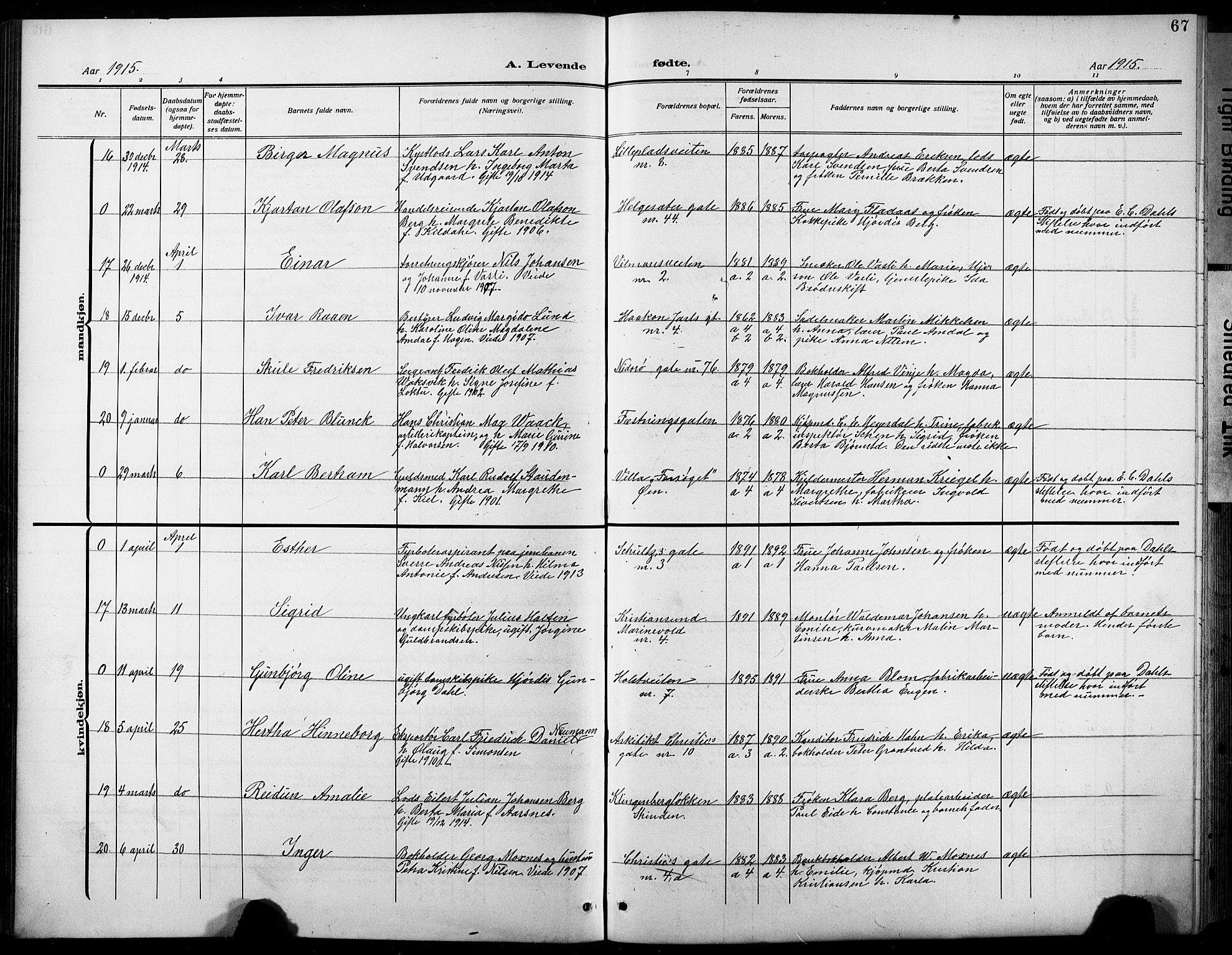 Ministerialprotokoller, klokkerbøker og fødselsregistre - Sør-Trøndelag, AV/SAT-A-1456/601/L0096: Parish register (copy) no. 601C14, 1911-1931, p. 67