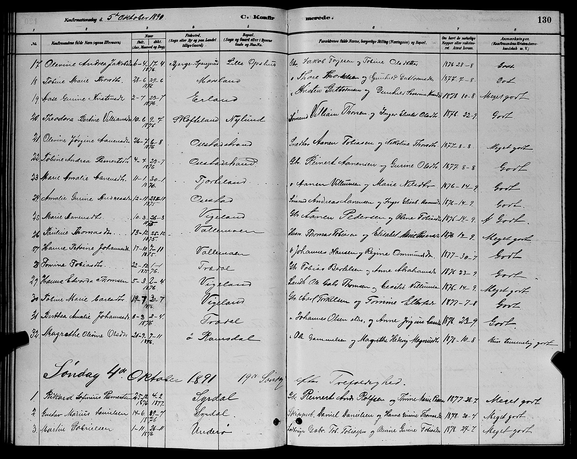 Sør-Audnedal sokneprestkontor, AV/SAK-1111-0039/F/Fb/Fbb/L0005: Parish register (copy) no. B 5, 1880-1892, p. 130