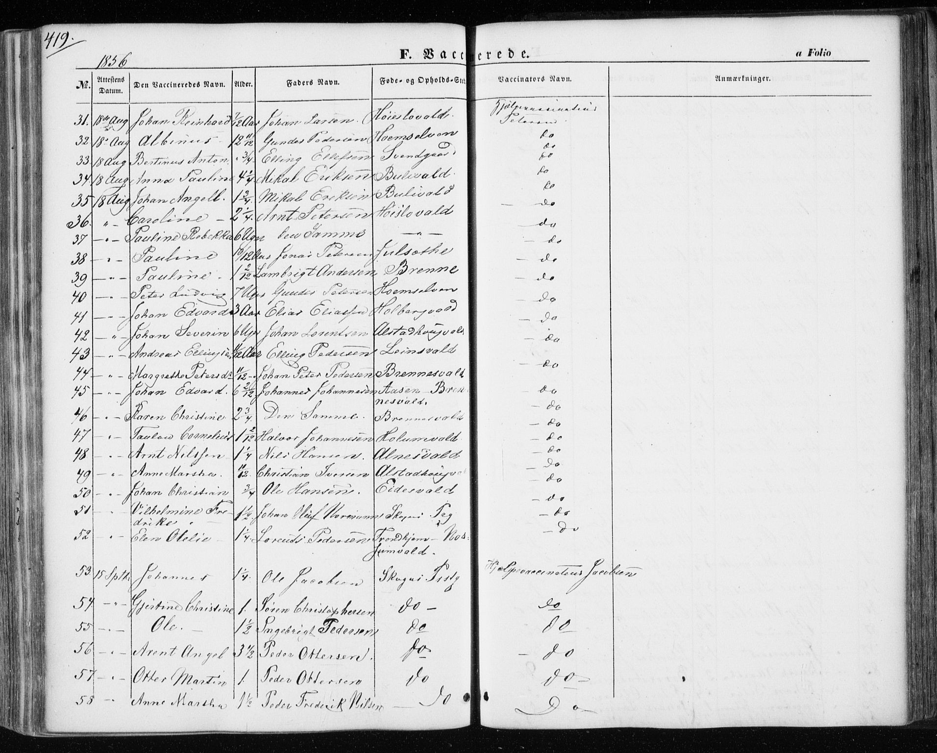 Ministerialprotokoller, klokkerbøker og fødselsregistre - Nord-Trøndelag, AV/SAT-A-1458/717/L0154: Parish register (official) no. 717A07 /1, 1850-1862, p. 419