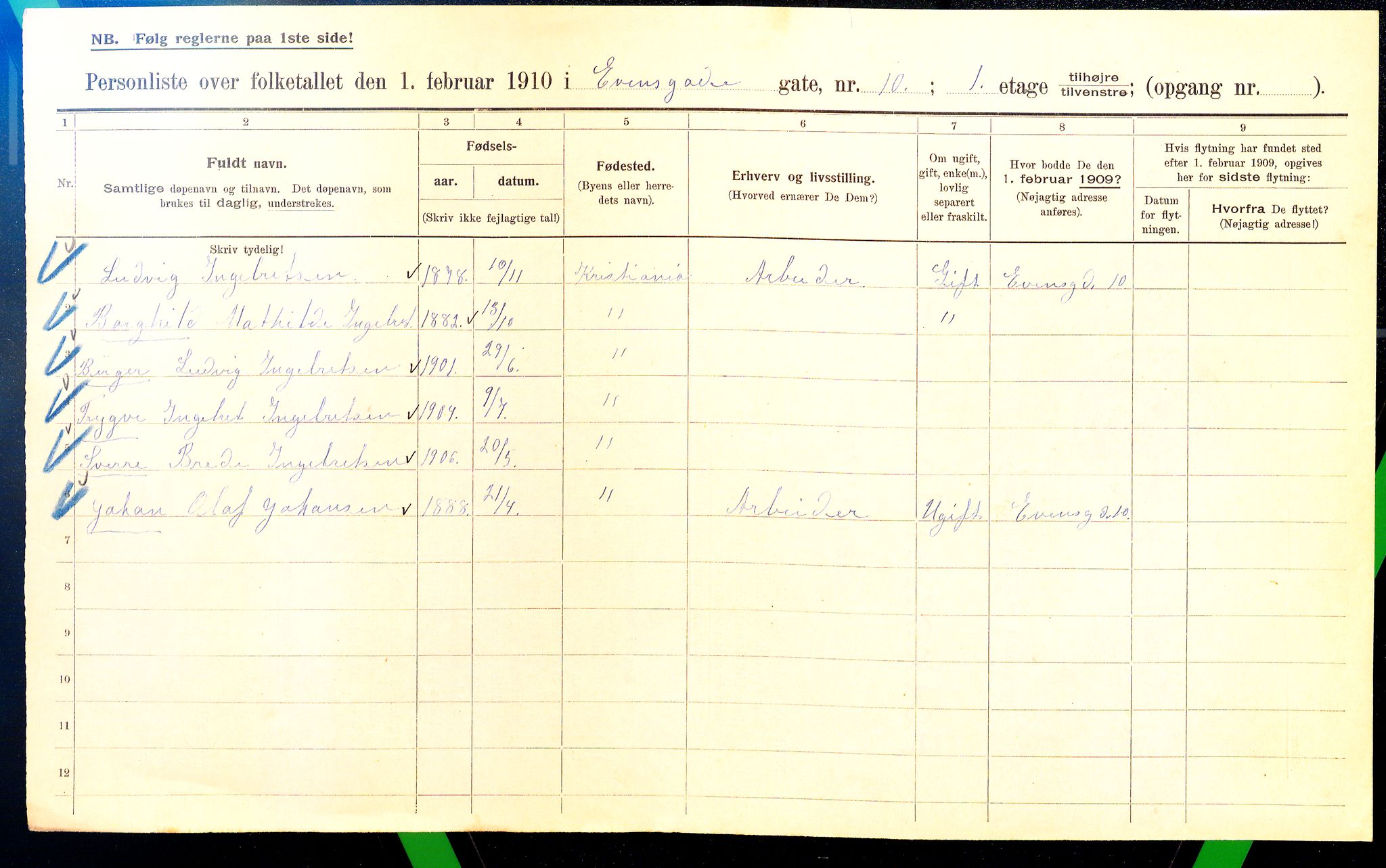 OBA, Municipal Census 1910 for Kristiania, 1910, p. 21553