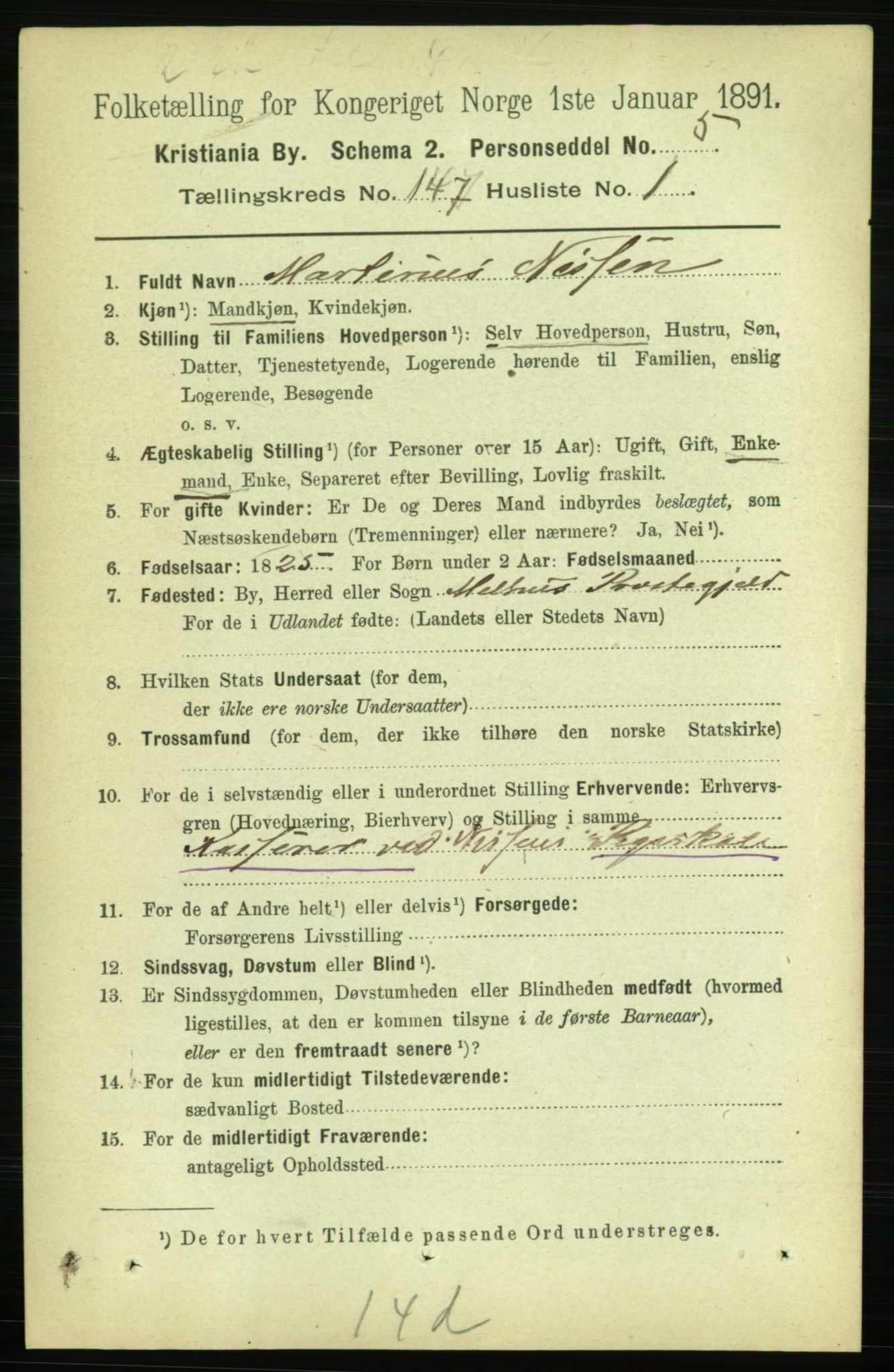 RA, 1891 census for 0301 Kristiania, 1891, p. 81598