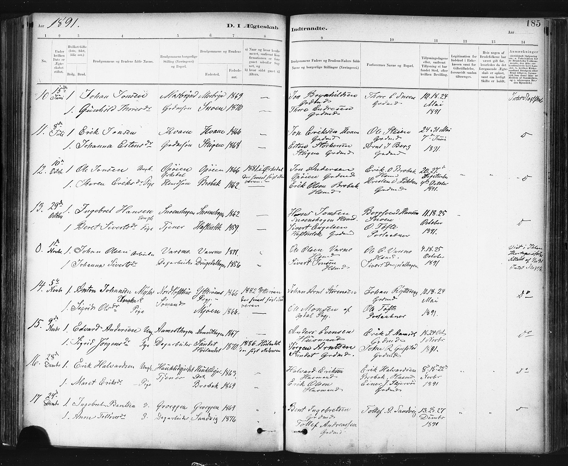 Ministerialprotokoller, klokkerbøker og fødselsregistre - Sør-Trøndelag, AV/SAT-A-1456/672/L0857: Parish register (official) no. 672A09, 1882-1893, p. 185