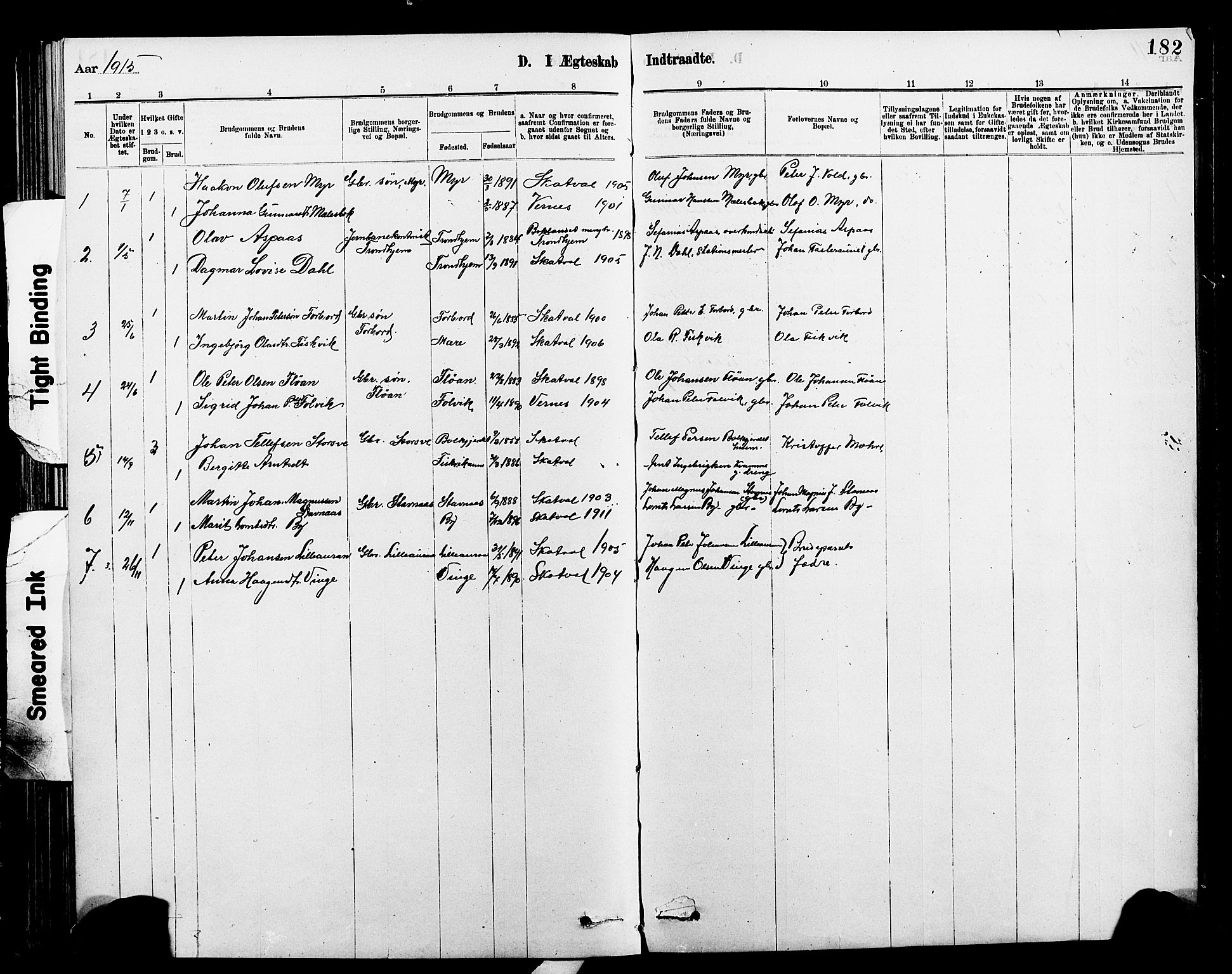 Ministerialprotokoller, klokkerbøker og fødselsregistre - Nord-Trøndelag, SAT/A-1458/712/L0103: Parish register (copy) no. 712C01, 1878-1917, p. 182