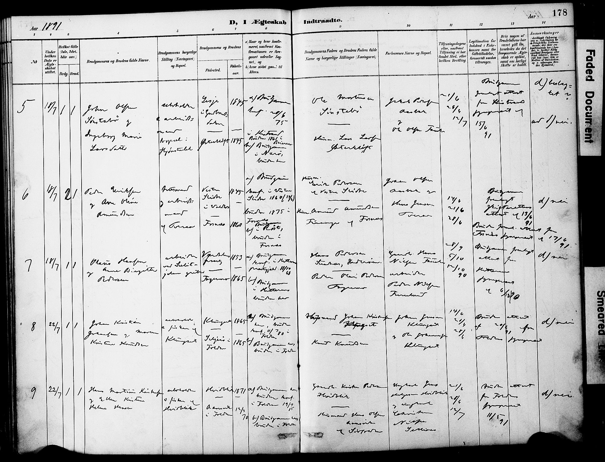 Ministerialprotokoller, klokkerbøker og fødselsregistre - Nordland, SAT/A-1459/849/L0690: Parish register (official) no. 849A02, 1890-1897, p. 178