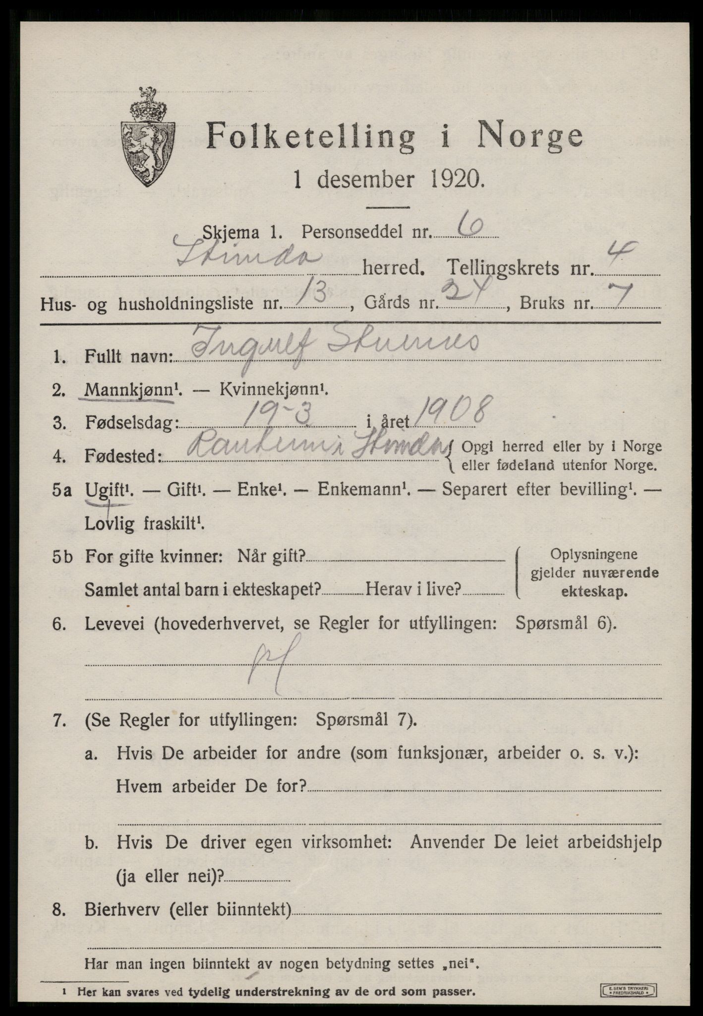 SAT, 1920 census for Strinda, 1920, p. 12926