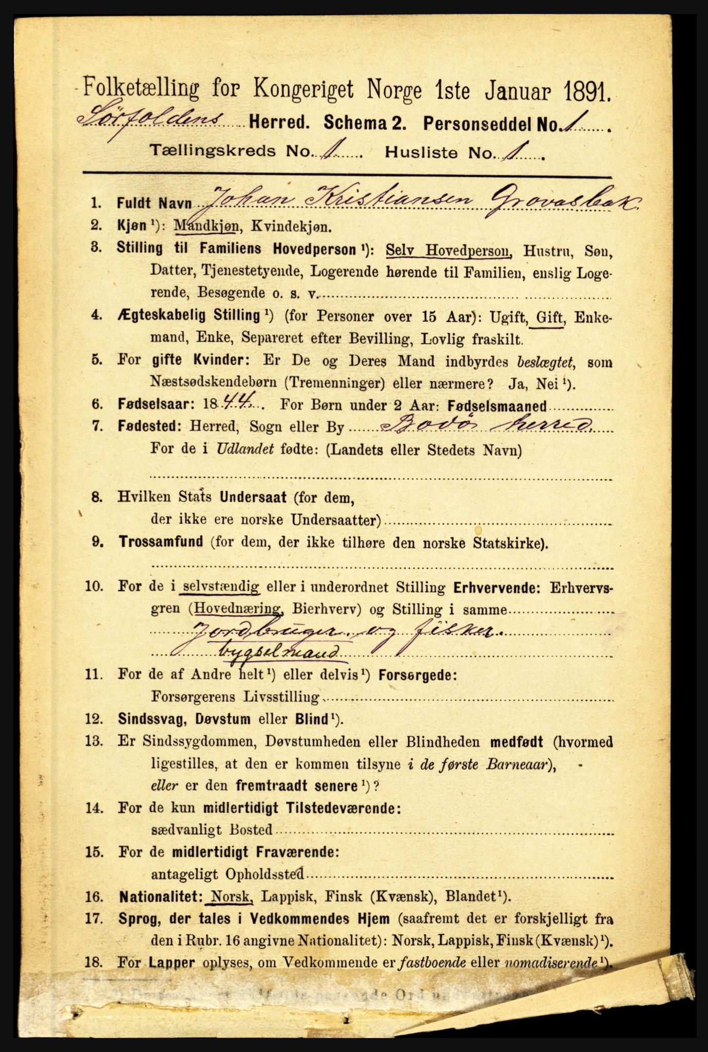 RA, 1891 census for 1845 Sørfold, 1891, p. 46