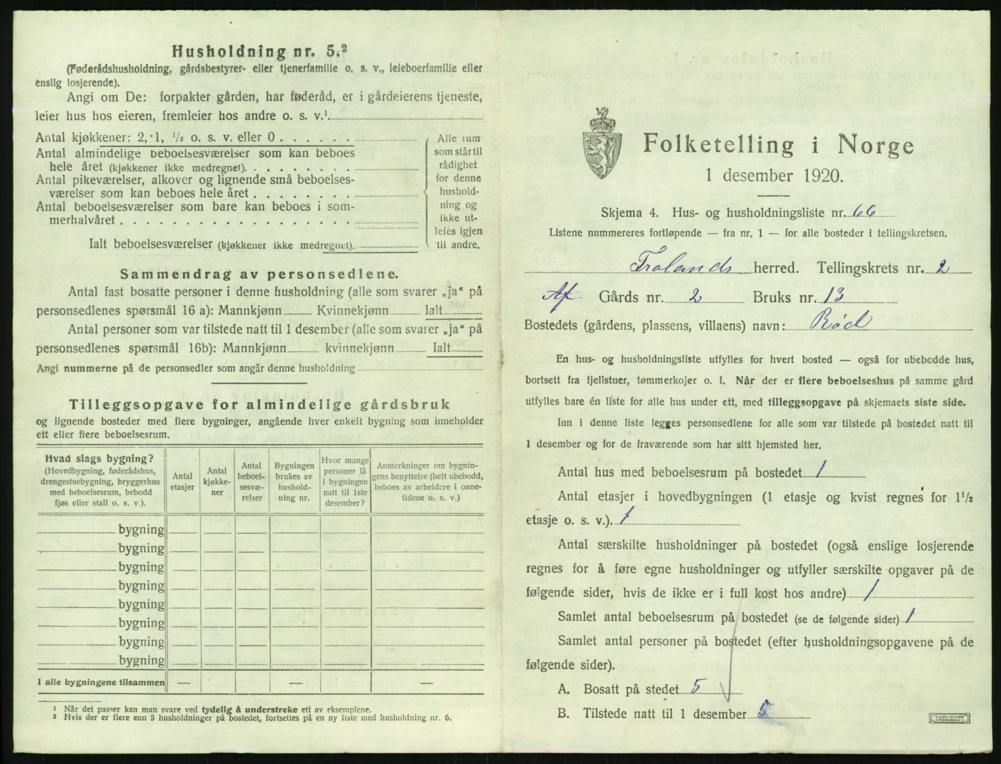 SAK, 1920 census for Froland, 1920, p. 329