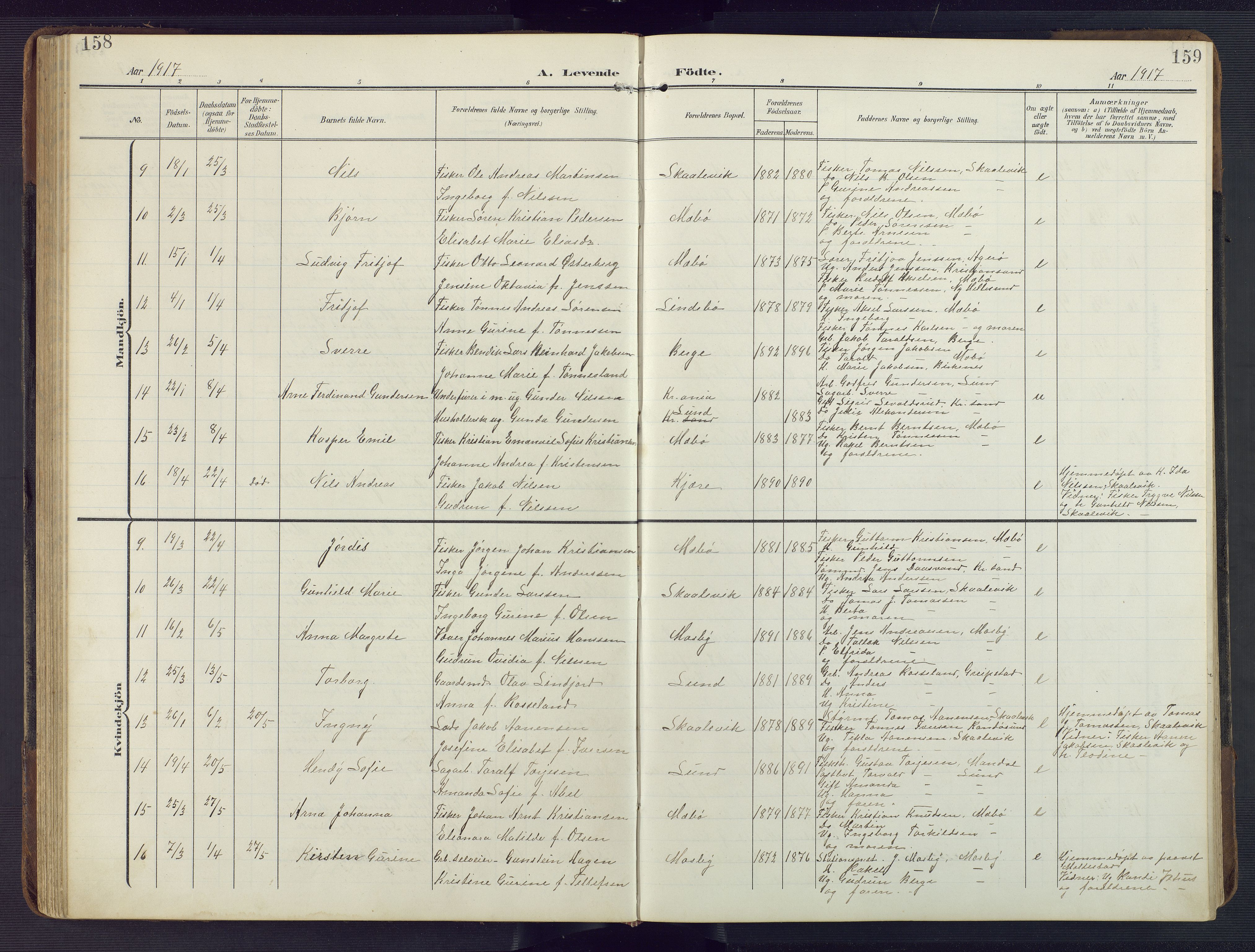 Oddernes sokneprestkontor, SAK/1111-0033/F/Fb/Fba/L0010: Parish register (copy) no. B 10, 1907-1941, p. 158-159