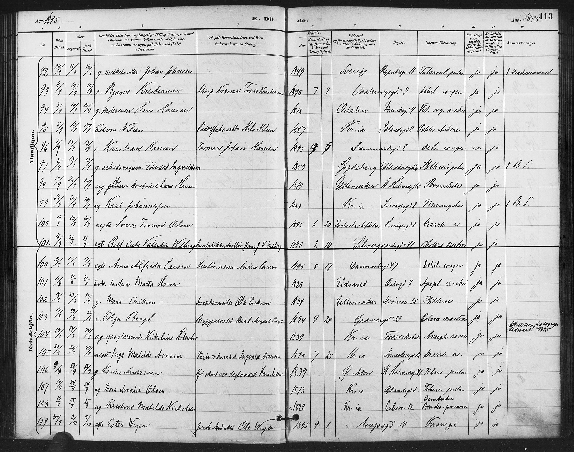 Gamlebyen prestekontor Kirkebøker, AV/SAO-A-10884/F/Fa/L0009: Parish register (official) no. 9, 1888-1909, p. 113