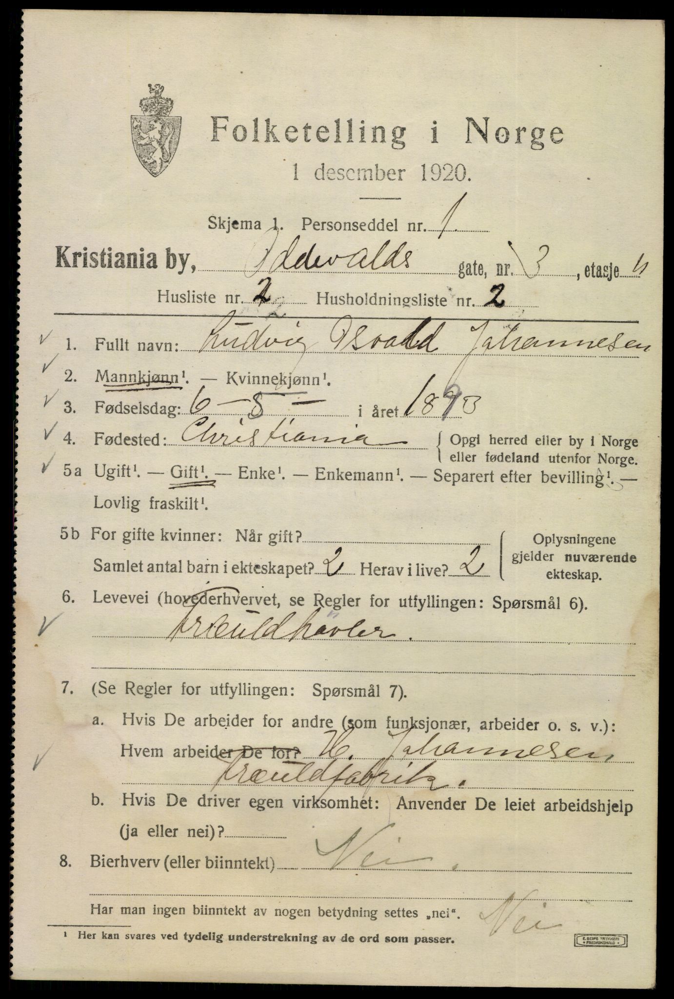 SAO, 1920 census for Kristiania, 1920, p. 429175