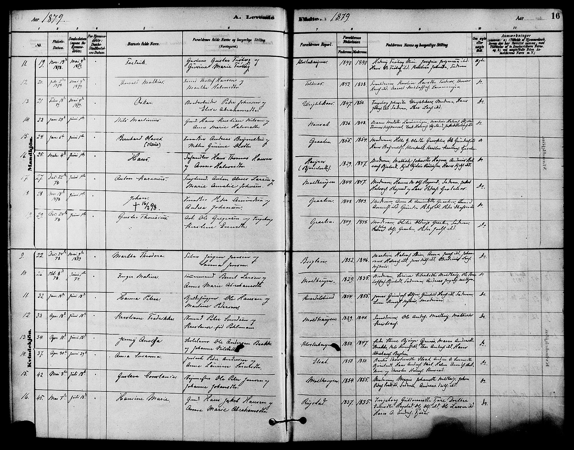 Solum kirkebøker, SAKO/A-306/F/Fa/L0009: Parish register (official) no. I 9, 1877-1887, p. 16