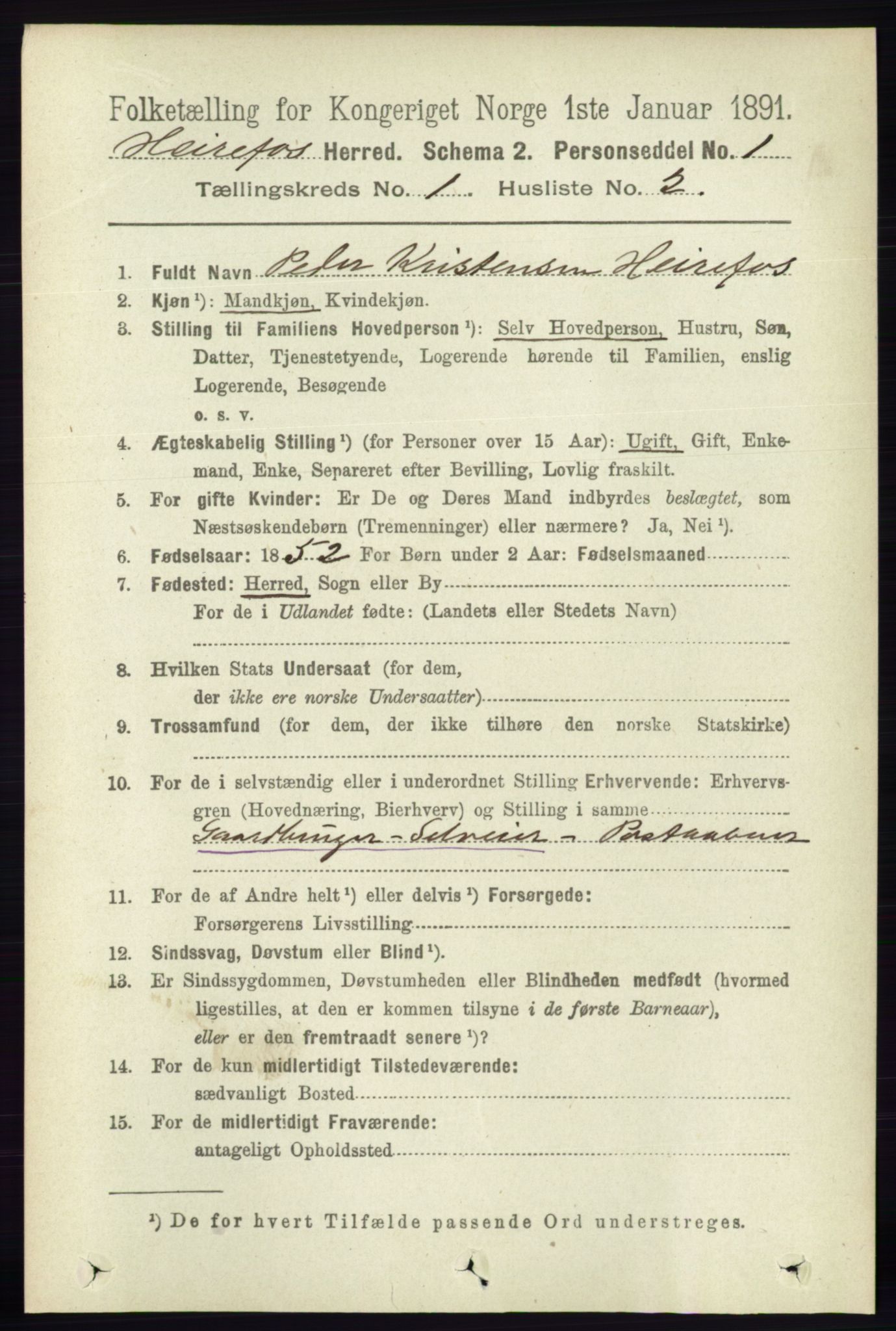 RA, 1891 census for 0933 Herefoss, 1891, p. 54