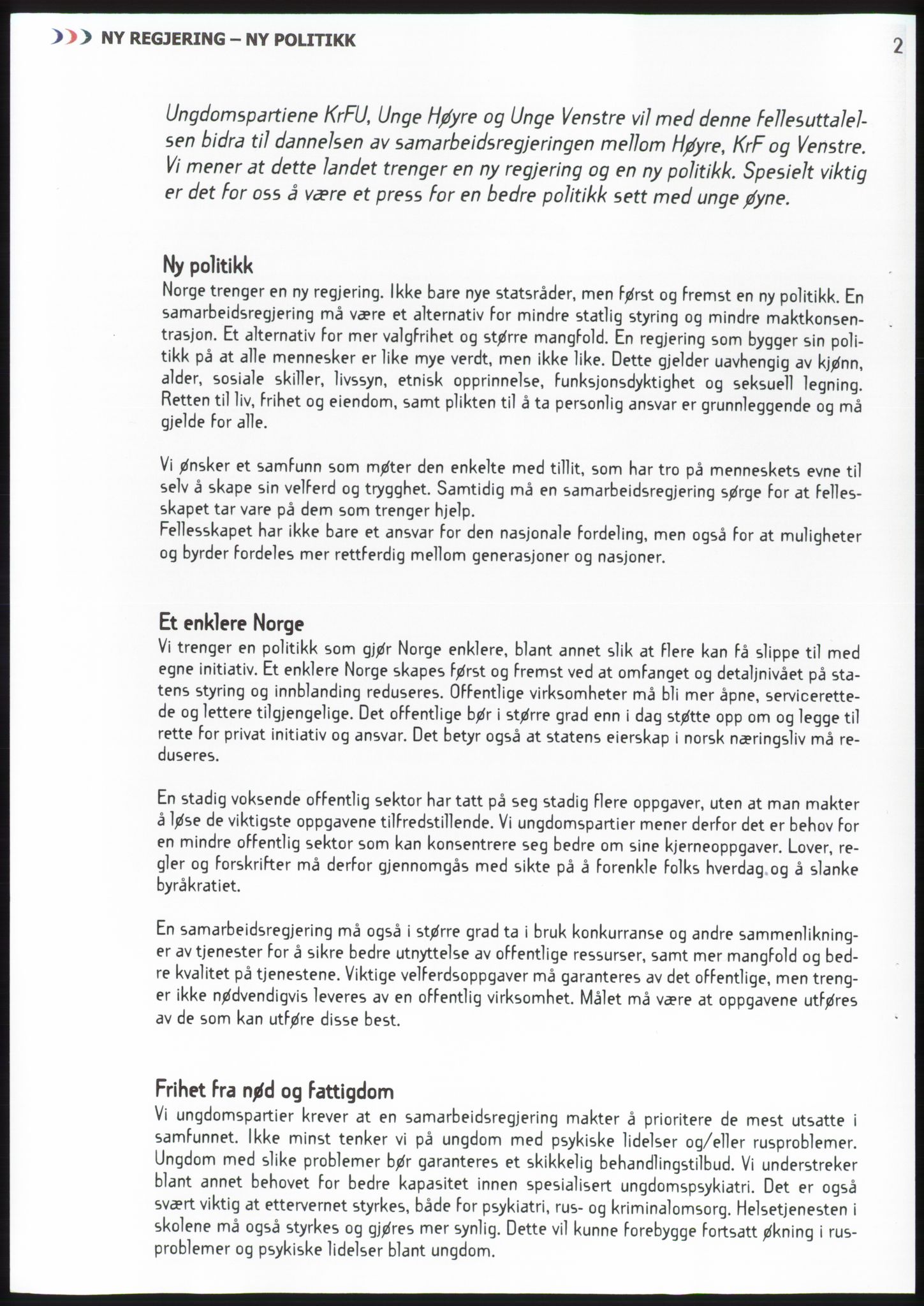 Forhandlingsmøtene 2001 mellom Høyre, Kristelig Folkeparti og Venstre om dannelse av regjering, AV/RA-PA-1395/A/L0001: Forhandlingsprotokoll med vedlegg, 2001, p. 63