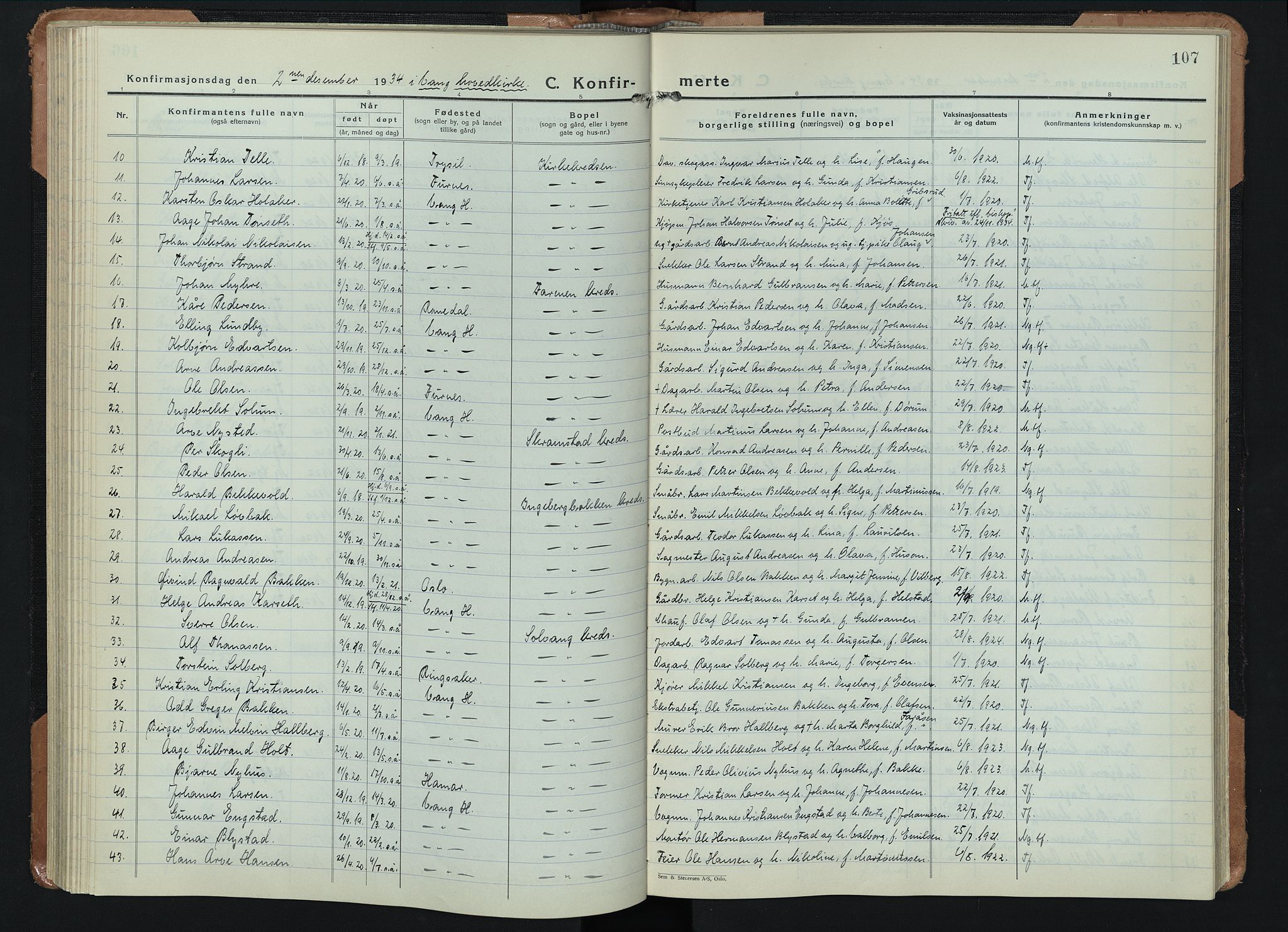 Vang prestekontor, Hedmark, AV/SAH-PREST-008/H/Ha/Hab/L0016: Parish register (copy) no. 16, 1933-1945, p. 107