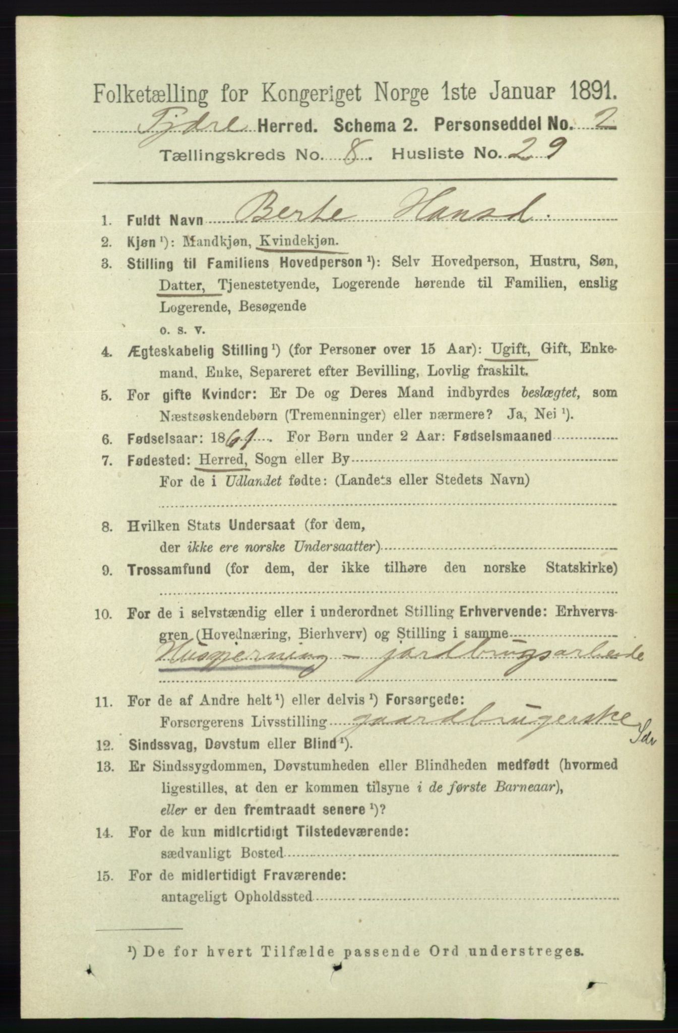 RA, 1891 census for 0923 Fjære, 1891, p. 3897