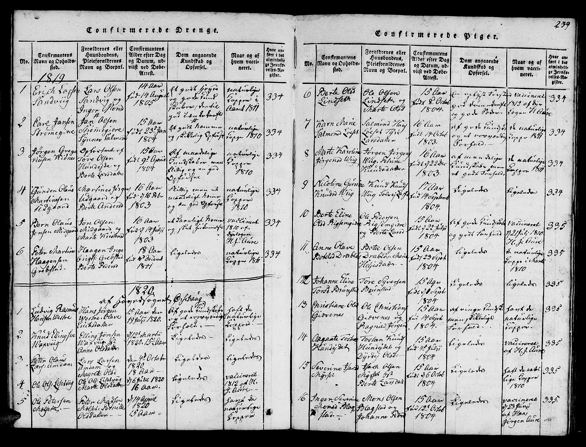 Ministerialprotokoller, klokkerbøker og fødselsregistre - Møre og Romsdal, AV/SAT-A-1454/522/L0322: Parish register (copy) no. 522C01, 1816-1830, p. 239